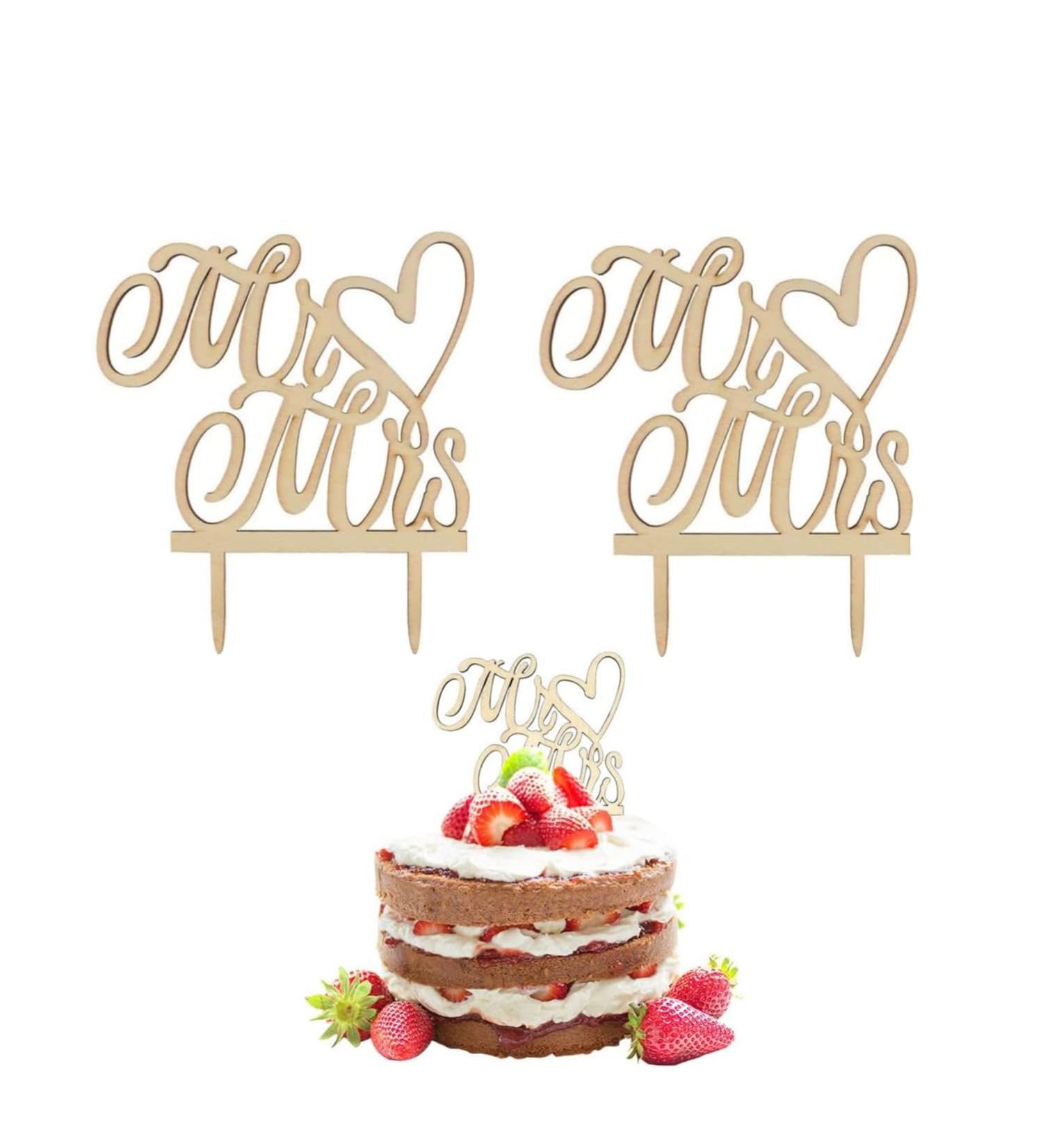 ZHjuju Wedding Cake Topper 2PCS Mr and Mrs Cake Topper Wooden Rustic Wedding Cake Toppers Personalised Retro Wooden Mr and Mrs Cake Topper for Wedding Valentine Anniversaries Cake Decoration - Buy Online on GoSupps.com