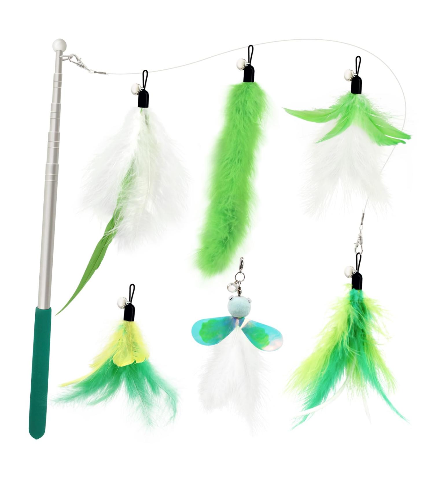 Songway Interactive Cat Toys Set with Retractable Feather Sticks & Replacement Springs | Perfect Cat Toys for Playtime - Green - Buy Online on GoSupps.com
