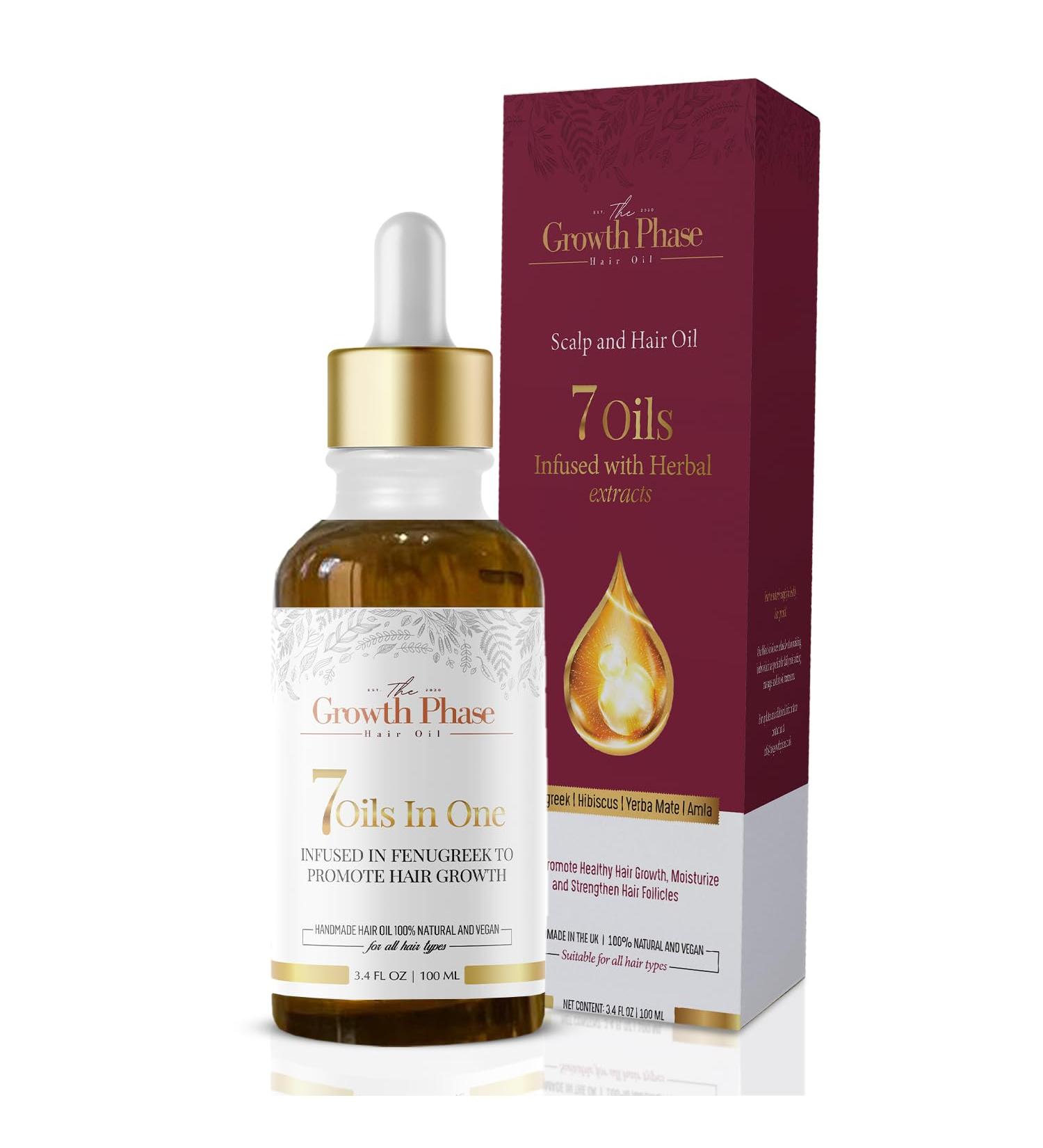 Growth Phase Hair Oil Serum - 100% Natural with Castor, Onion, Fenugreek, Amla Oils and Caffeine - Hair Loss Solution for Fast Growth and Thickness Boost - Beard & Edge Growth - Buy Online on GoSupps.com