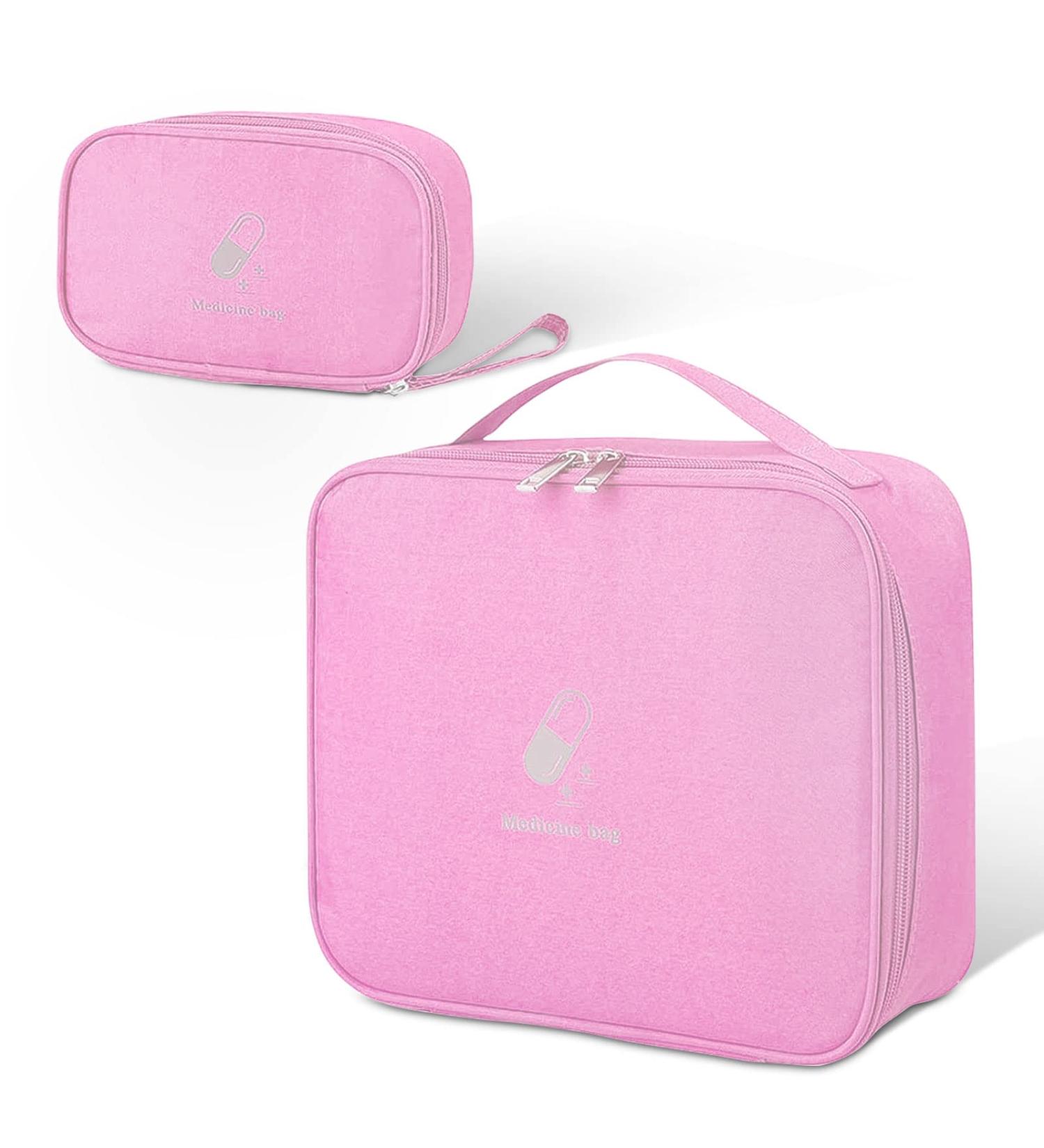 Keraneet 2-Piece Medication Bag | Dust-Repellent Portable Pharmacy Storage for Travel & Home - Pink - Buy Online on GoSupps.com