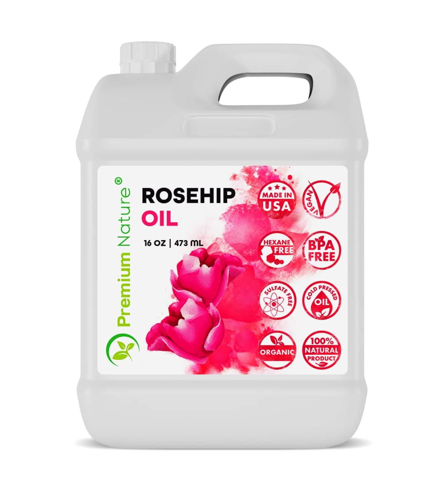 16 oz Cold Pressed Rosehip Oil for Skin, Face, Body & Nails - Moisturizing & Organic Rose Hip Seed Oil - Ideal for Dry Skin - Gua Sha Facial Oil - Buy Online on GoSupps.com