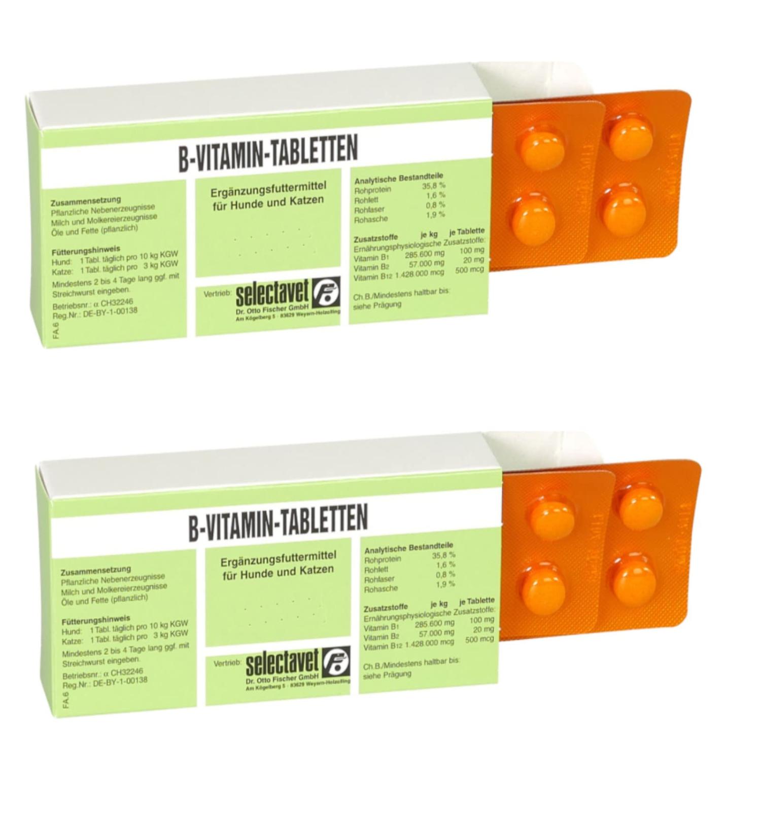 Selectavet B vitamin tablets |Double pack |2 x 100 tablets |Supplementary feed for dogs and cats |B vitamins for deficiency situations and in the case of digestive disorders