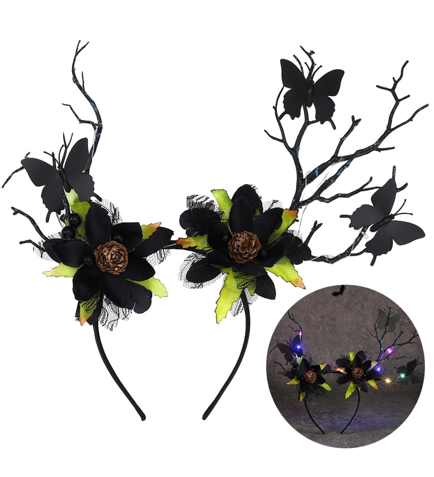 Vakkey Light Up Halloween Headband LED Antler Hair Band Gothic Butterfly Headdress Halloween Costume Party Hair Accessories for Women - Buy Online on GoSupps.com
