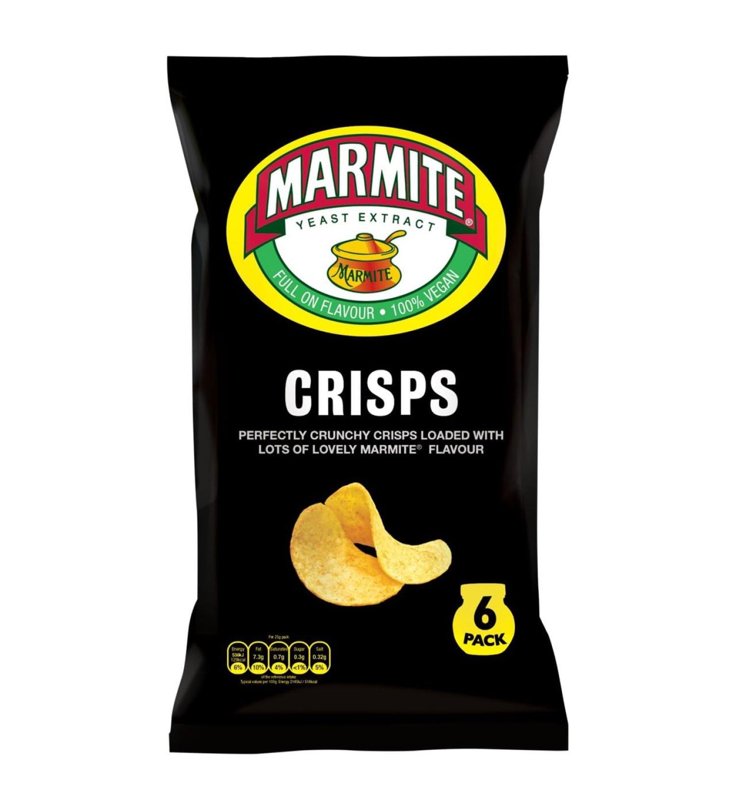 Marmite Crisps 6 x 25g | Full on Flavour Perfectly Crunchy Crisps Loaded with Lots of Lovely Marmite Marmite 1 count (Pack of 1)