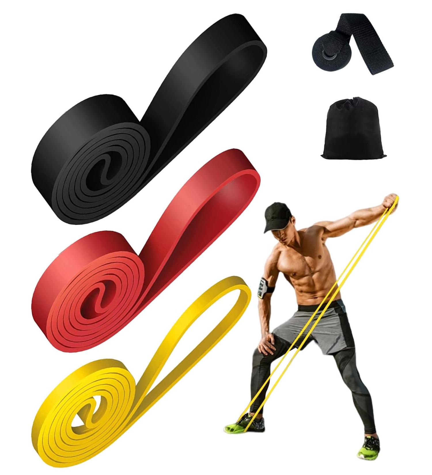 Rantizon Resistance Bands Set - 3 Long Bands for Men and Women - 3 Resistance Levels for Gym, Exercise, Yoga - Chest, Arm, Leg Fitness Training - Multicolour - Buy Online on GoSupps.com