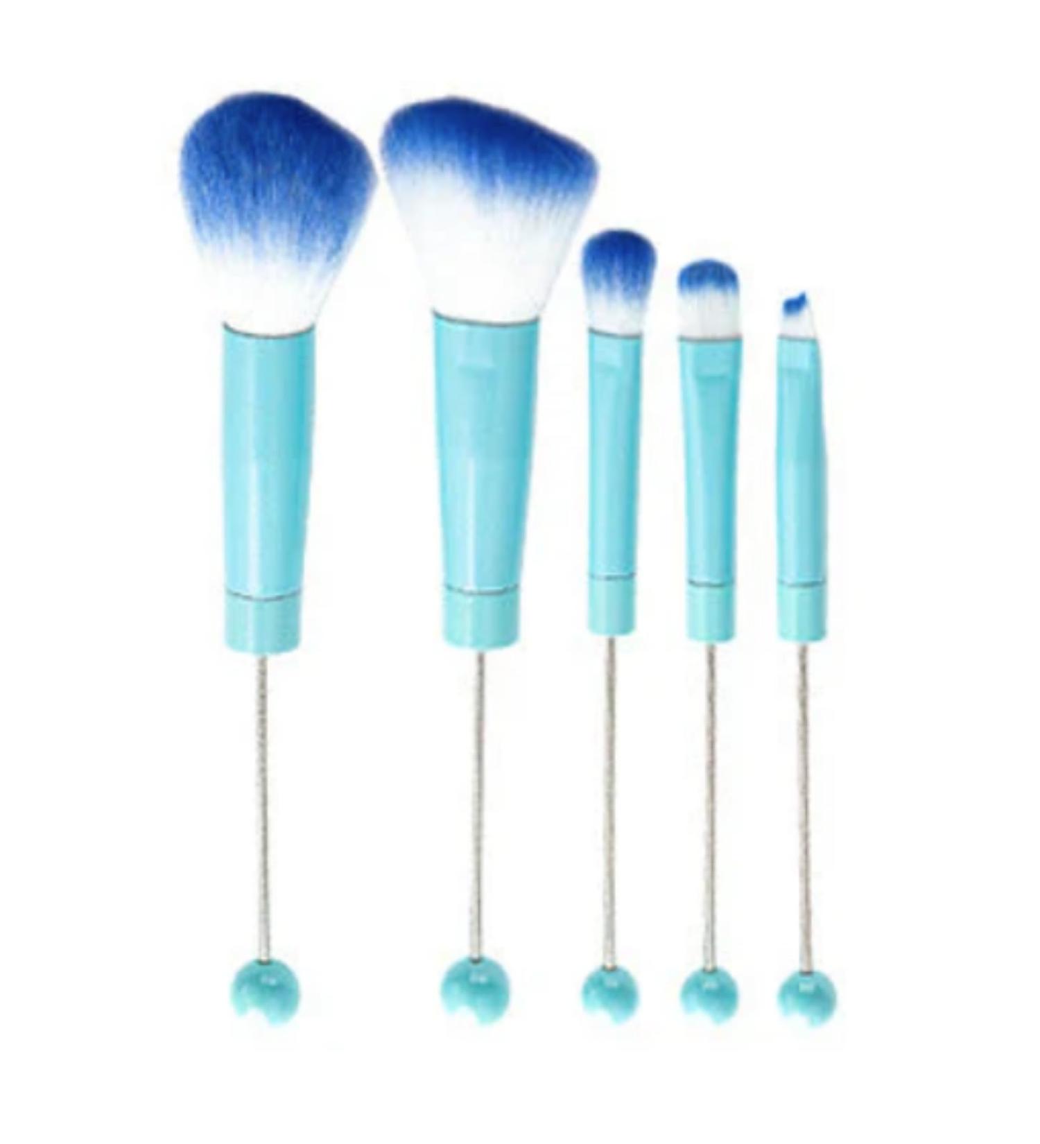 Blue Beadable Makeup Brushes Set of 5 - DIY Silicone Focal Beads Cosmetic Brush Kit for Crafters - Keychain & Eyeshadow Tools - Buy Online on GoSupps.com