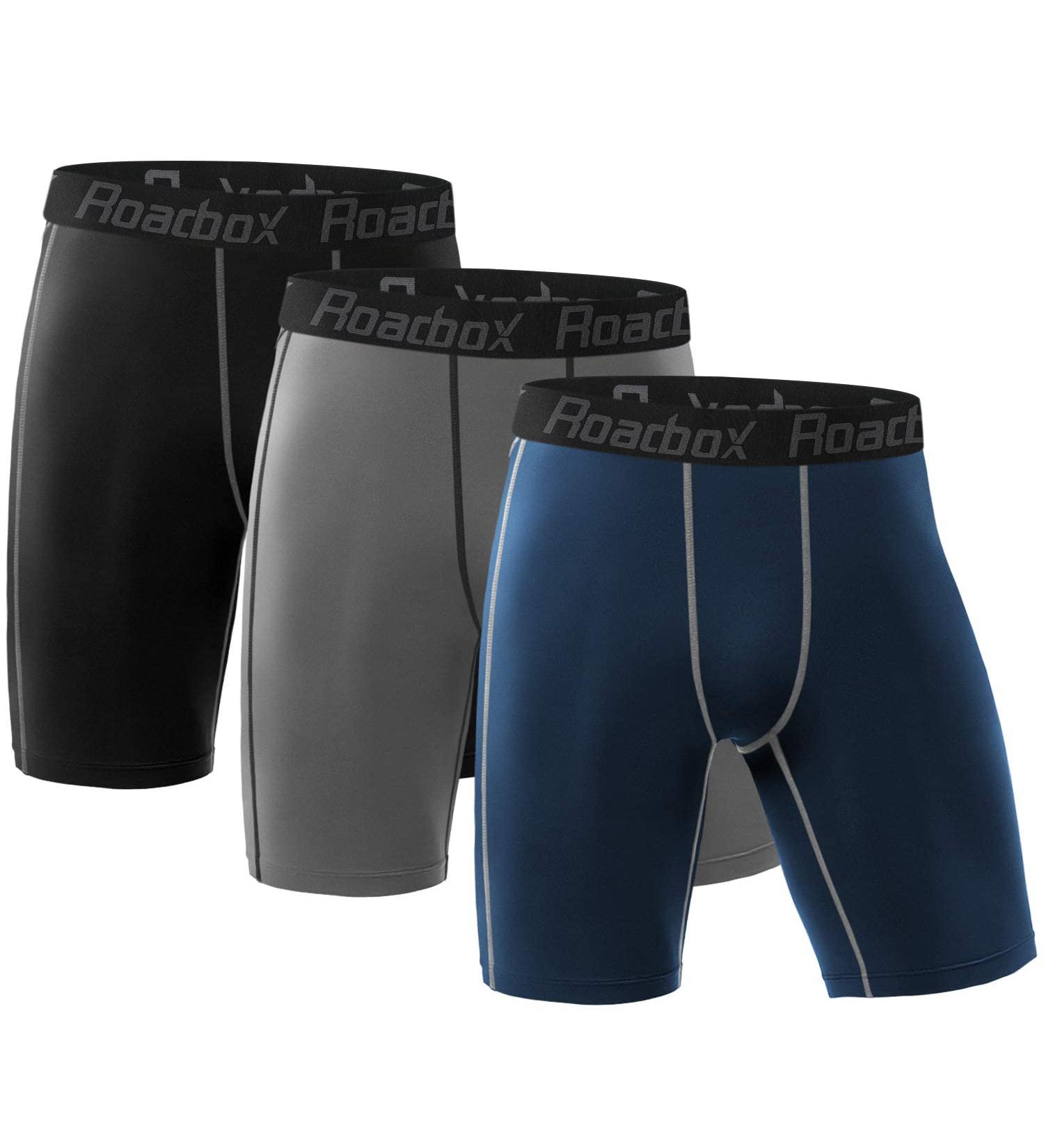 Roadbox Men's Compression Shorts 3 Pack - Cool Dry Athletic Underwear for Running & Gym - Black/Grey/Navy Blue - Large - Buy Online on GoSupps.com