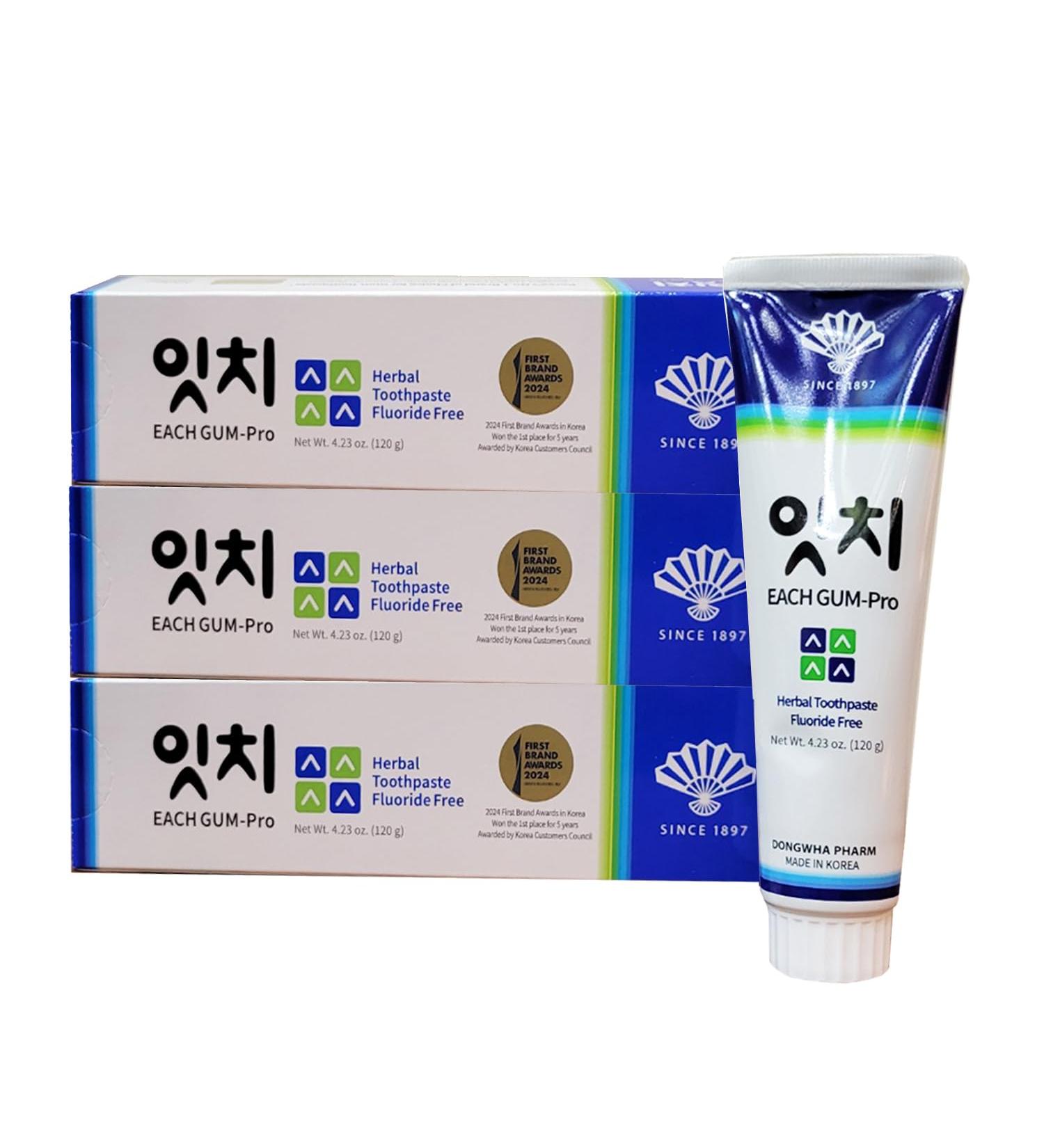Each Gum-Pro Gum Strengthening Oral Cleanliness Deep Clean Dongwha Pharm Herbal Toothpaste with 3 Herbal- Chamomile Myrrh Rhatany- Fluoride-Free 120g (3) - Buy Online on GoSupps.com