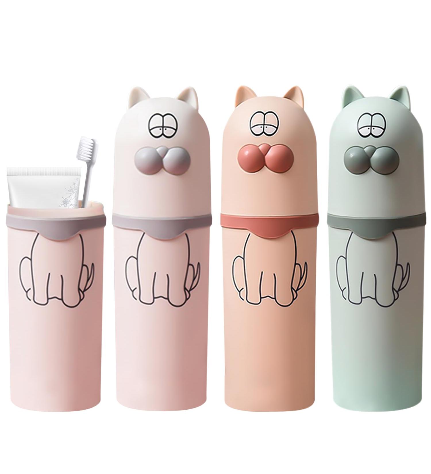 Nizirioo 4-Piece Portable Toothbrush Cup Set | Travel Toothbrushes for Camping & Home | Multi-Color (White Green Pink) - Buy Online on GoSupps.com