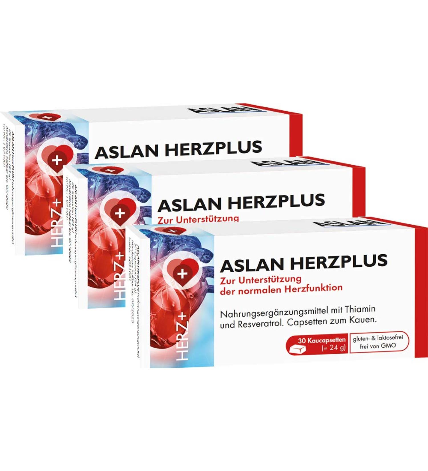 Aslan Herzplus 3x30 Chewing Capsules - Dietary Supplement with Vitamin B1 & Resveratrol for Heart Nervous System & Energy Support - International Shipping Available - Buy Online on GoSupps.com