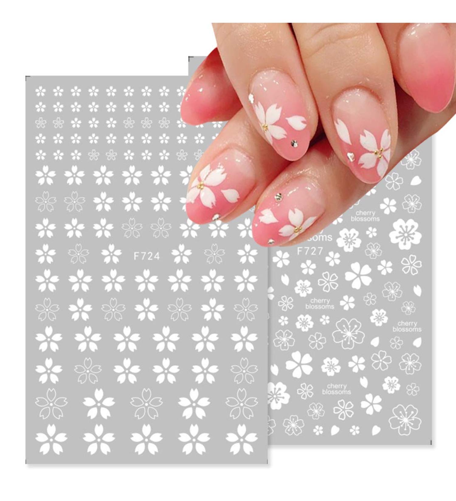 3D Self Adhesive Flower Nail Stickers - White | Nail Art Decals for Women, Kids, and Girls | Blossom Manicure Tips and Nail Wraps for Acrylic Nails - Buy Online on GoSupps.com