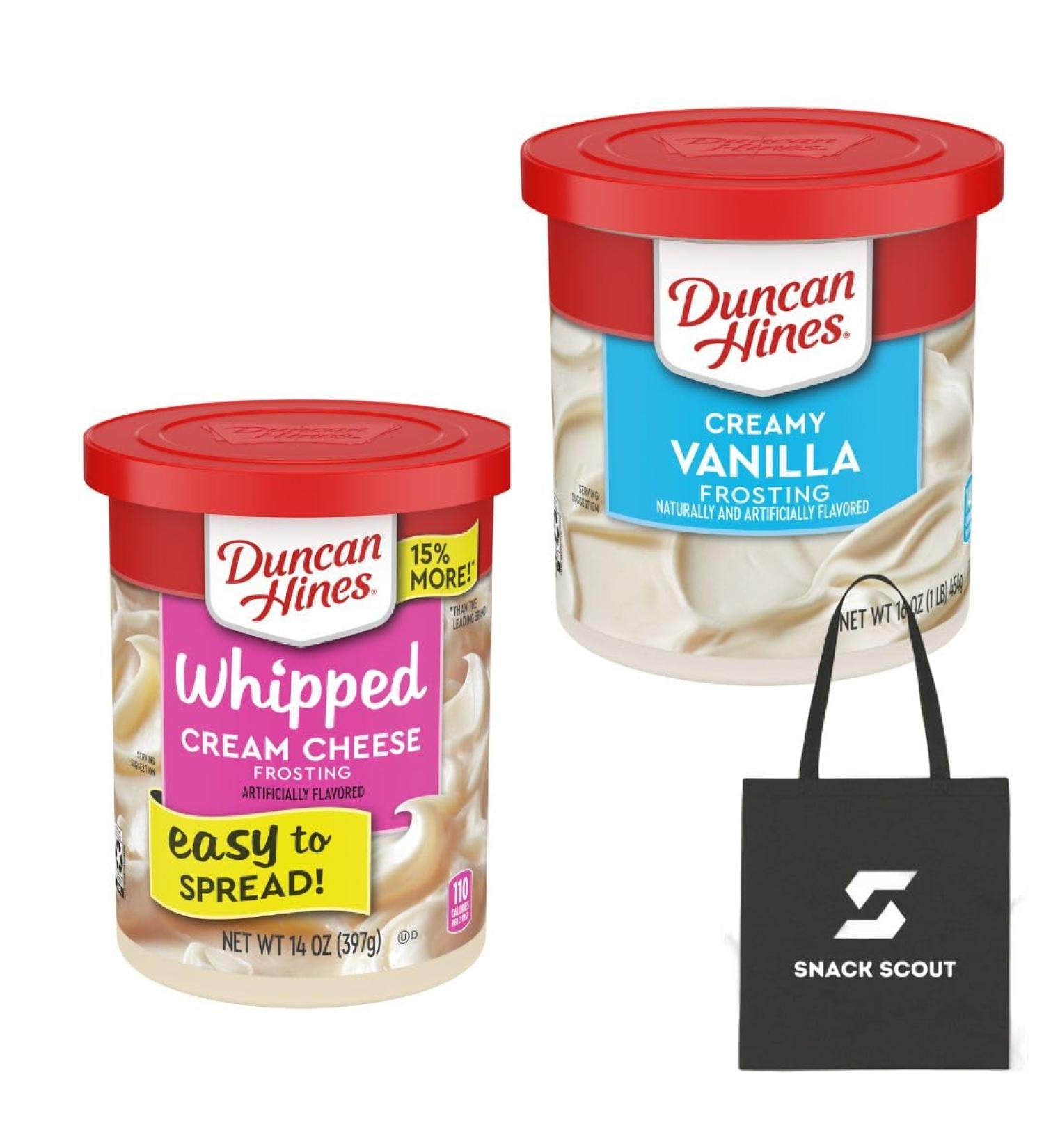 Duncan Hines Creamy Vanilla Frosting 16 oz & Whipped Cream Cheese Frosting 14 oz | Bundle With a Snack Scout Lunch Bag - Buy Online on GoSupps.com