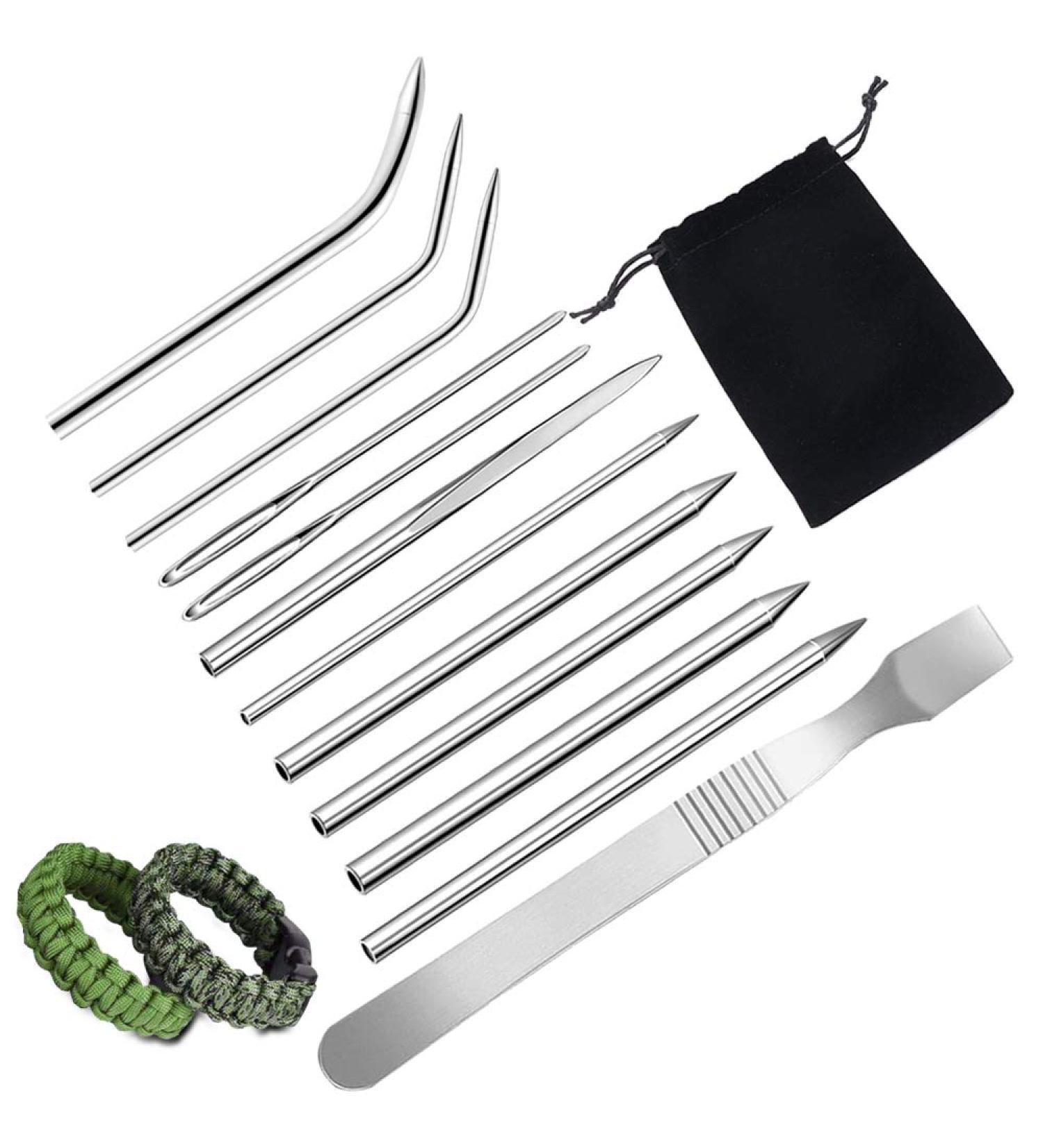 SENHAI 12 Pack Stainless Steel Paracord Needles with Cloth Bag - DIY Bracelets Weaving Laces Strings Clothing Decoration - Buy Online on GoSupps.com