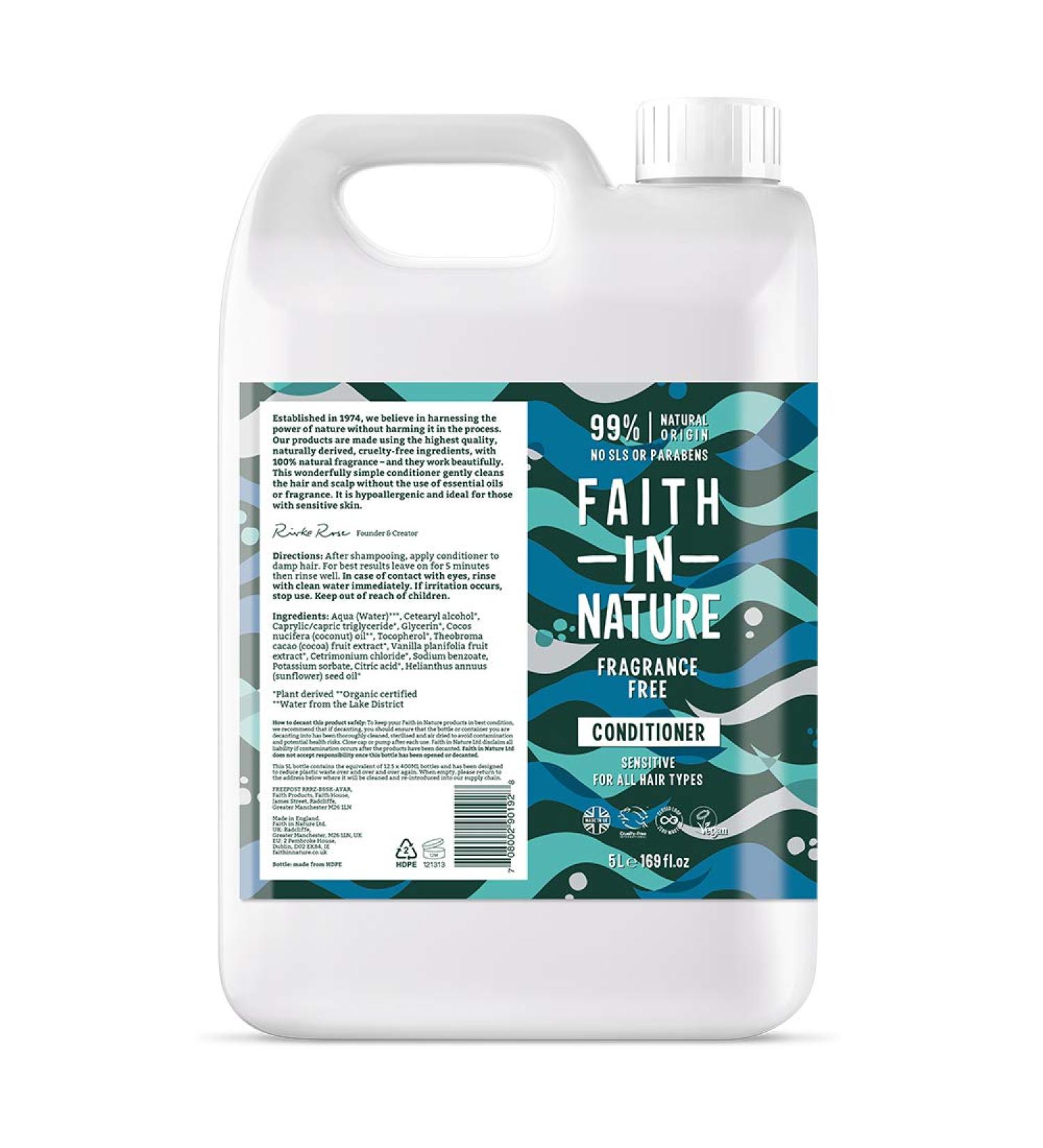 Buy Faith in Nature Fragrance Free Conditioner - 5L Refill Pack | Vegan Cruelty-Free SLS & Paraben-Free for All Hair Types - Buy Online on GoSupps.com