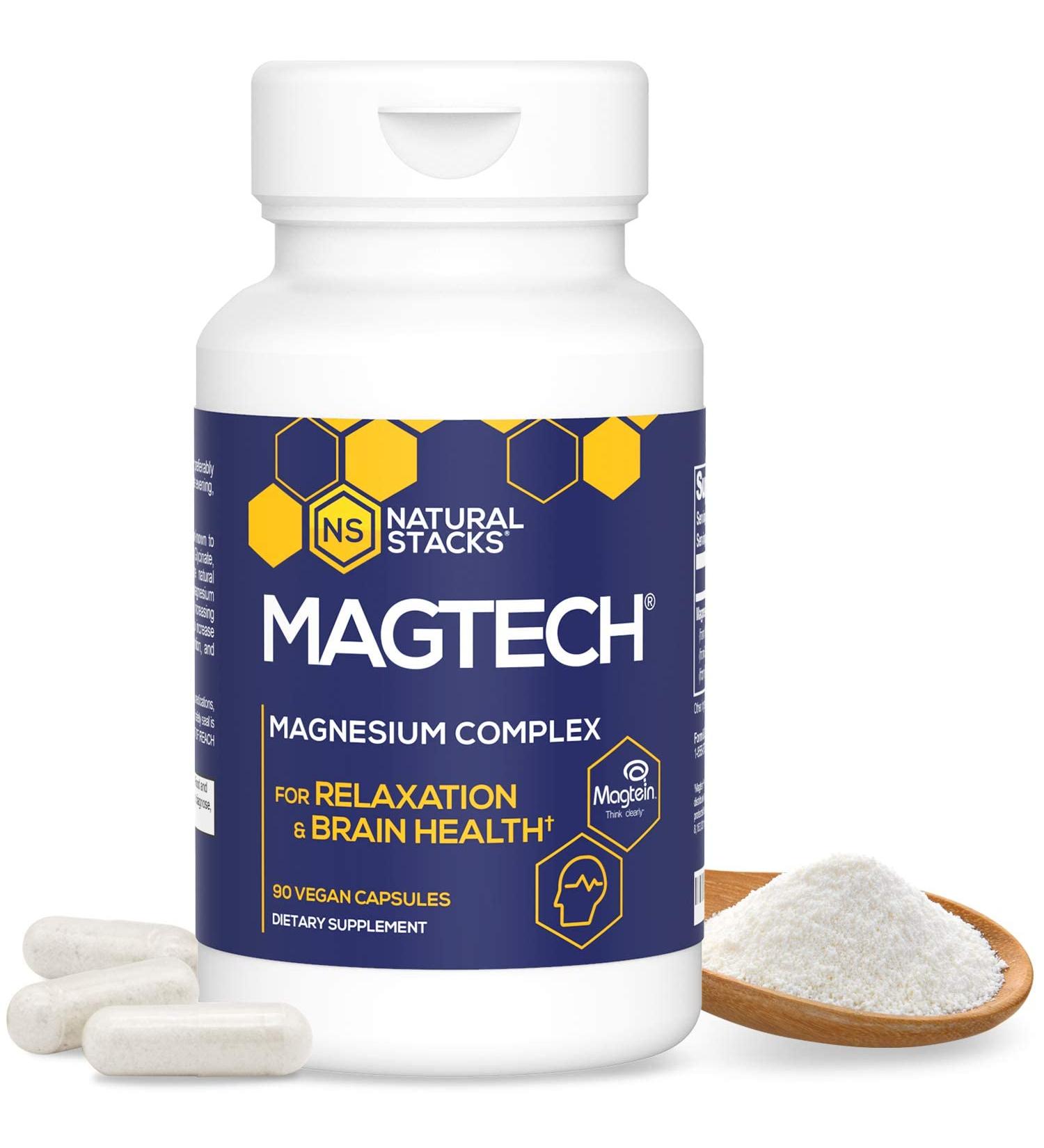 Natural Stacks MagTech: Triple-Blended 100% Chelated Magnesium Supplement with Magtein, Glycinate, and Taurate for Memory, Sleep, and Muscle Recovery - 90caps - Buy Online on GoSupps.com