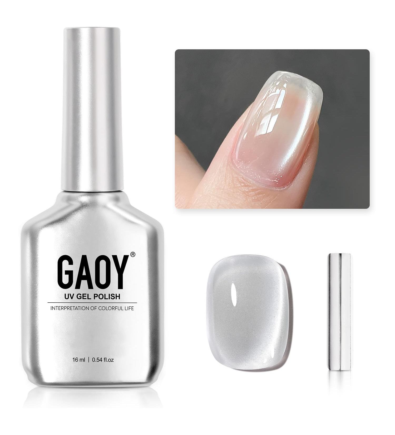 GAOY Glassy Cat Eye Gel Nail Polish - 16ml Holographic Reflective UV Gel in Silvery Moonlight - Glitter & Magnet Effects - Buy Online on GoSupps.com