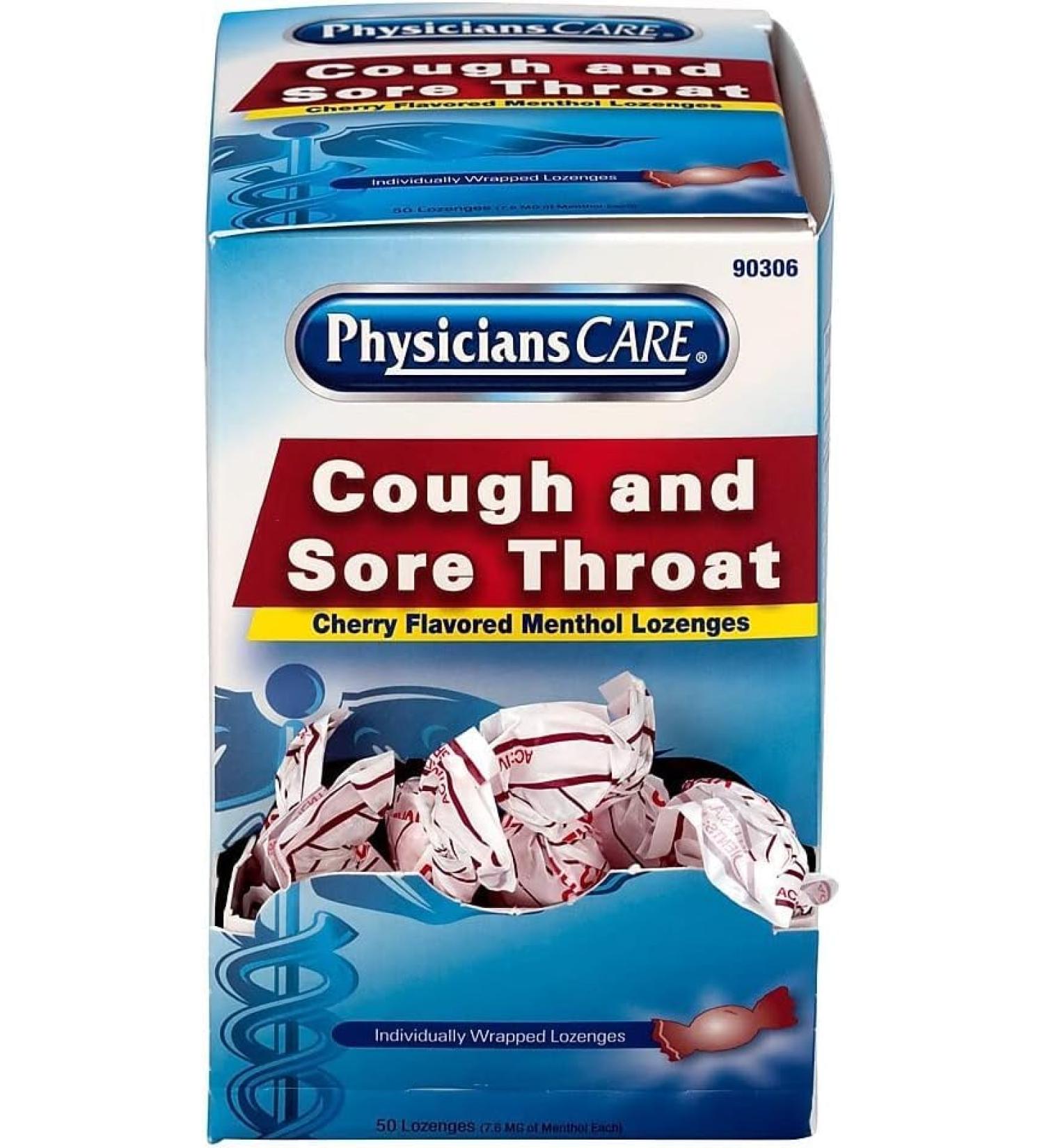 Buy PhysiciansCare Cough & Sore Throat Lozenges - Cherry Menthol 50 Individually Wrapped - International Shipping Available - Buy Online on GoSupps.com