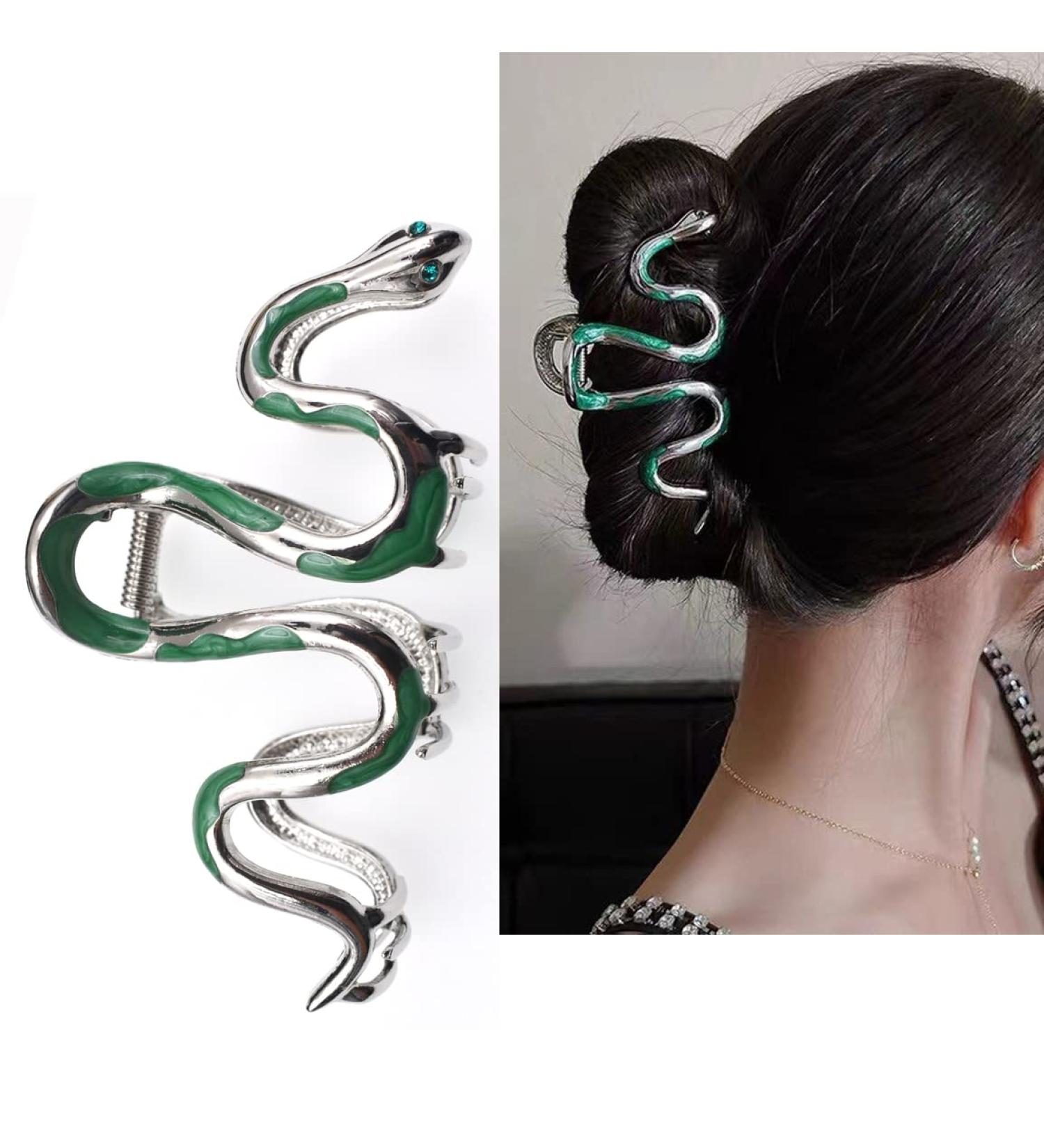 Green Snake Design Metal Hair Claw Clips Non Slip 4.3 Inches Halloween Gothic Hair Accessories for Women and Girls