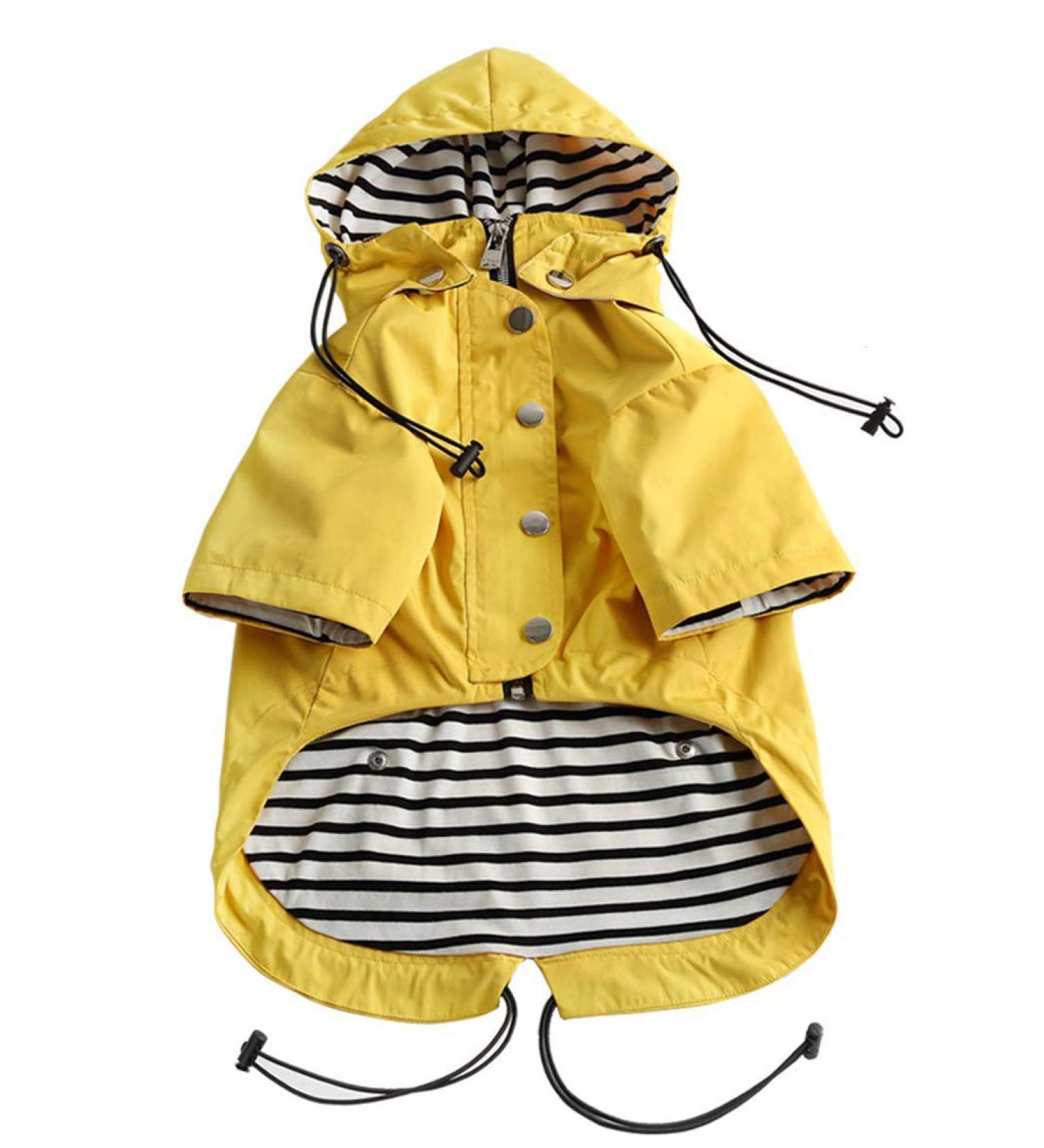 Pethiy Premium Waterproof Dog Raincoat - XXL Yellow Rain Jacket with Removable Hood & Reflective Buttons for Dogs - Buy Online on GoSupps.com