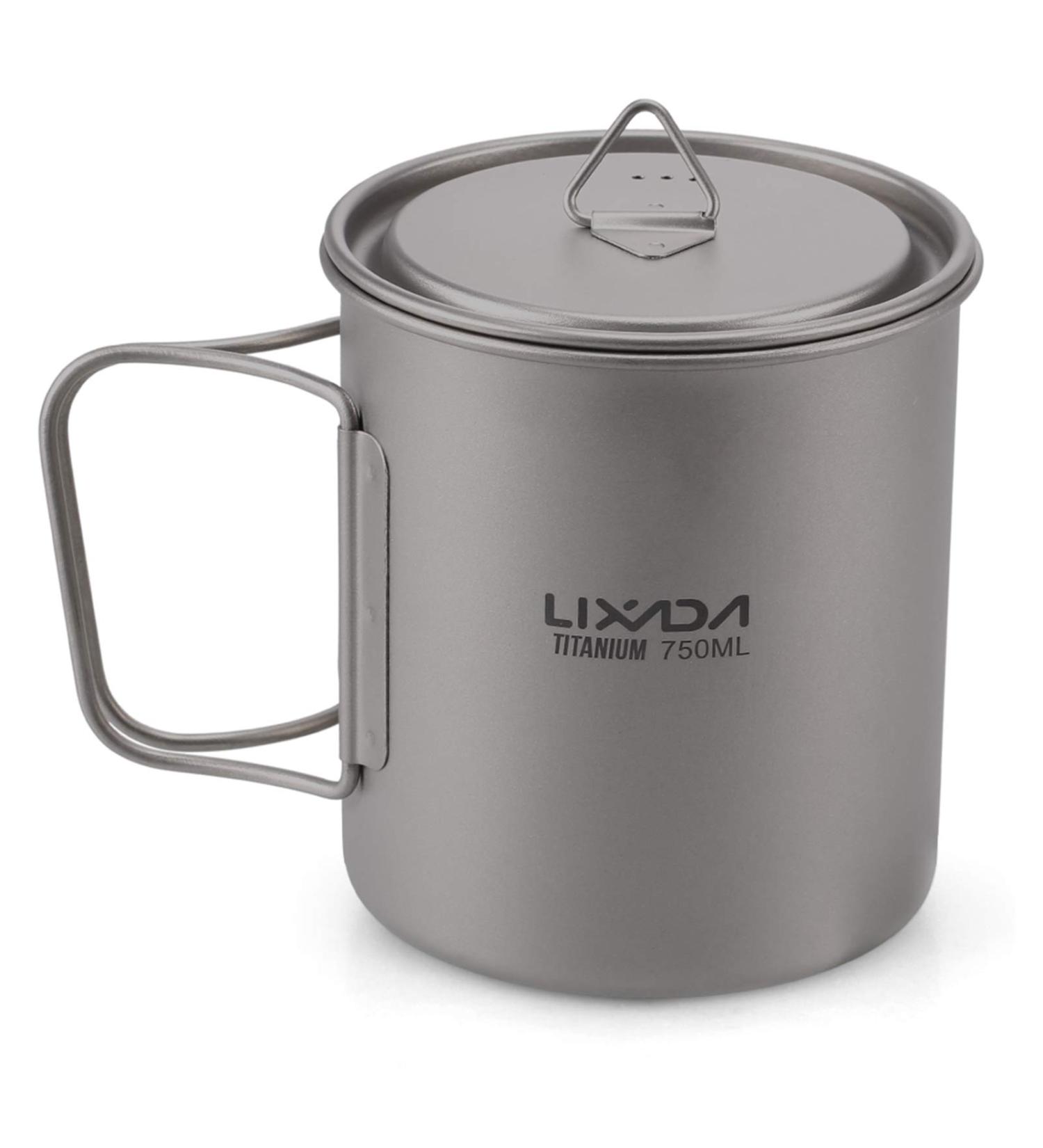 Lixada Titanium Camping Pot with Foldable Handles - 750ml | Lightweight Backpacking Cup for Outdoor Hiking - Buy Online on GoSupps.com