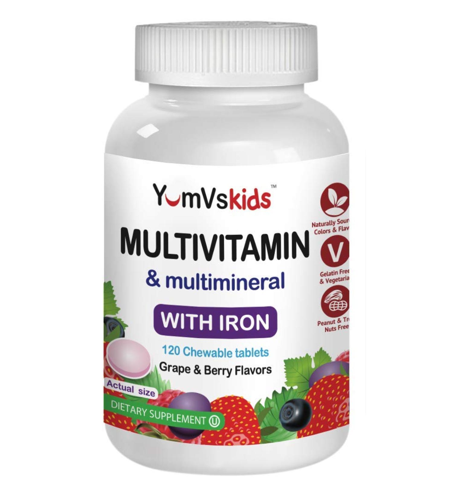 YumV's Multivitamin & Multimineral with Iron - Grape & Berry Chewables, 120 Tablets - Buy Online on GoSupps.com
