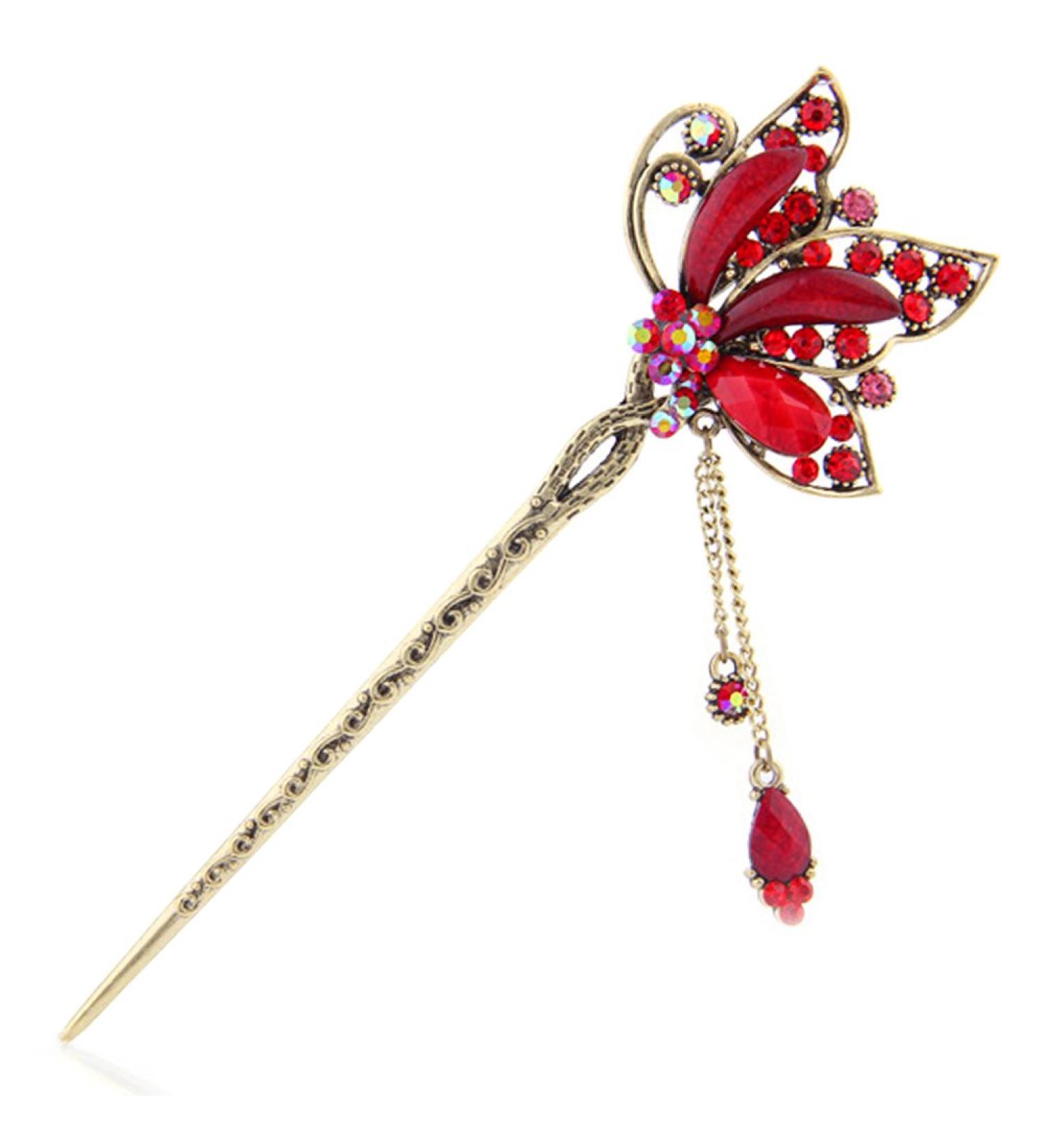 Chinese Traditional Style Red Butterfly Hair Stick for Women and Girls - YOY Fashion - Buy Online on GoSupps.com