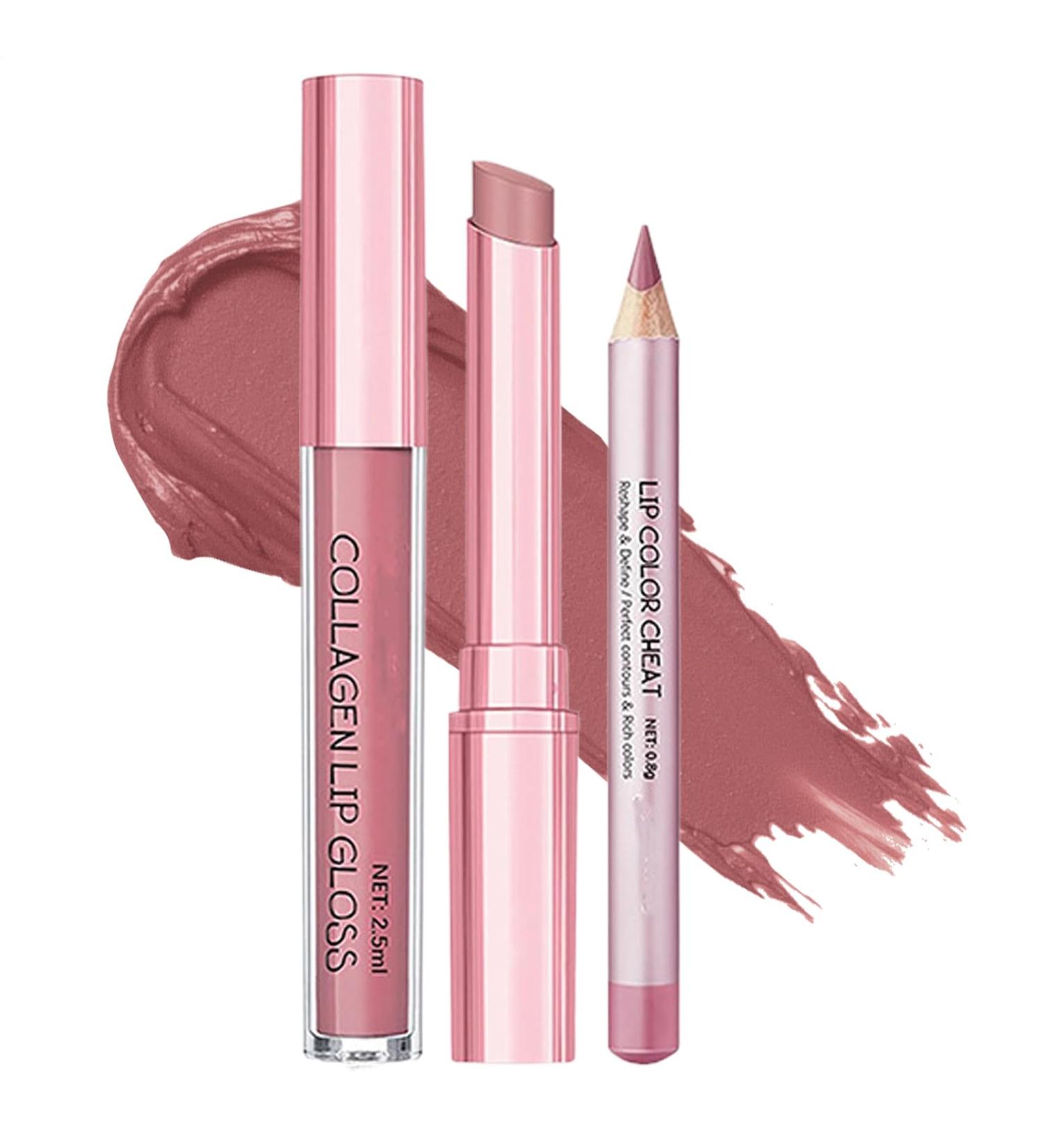 Lip Contour Stick and Lipstick Set of 3 Nude Cream Long Lasting Nourishing Items Nude Lip Liner Stick for Wedding Party Daily Use Office Date Events in the Winter 1 - Buy Online on GoSupps.com