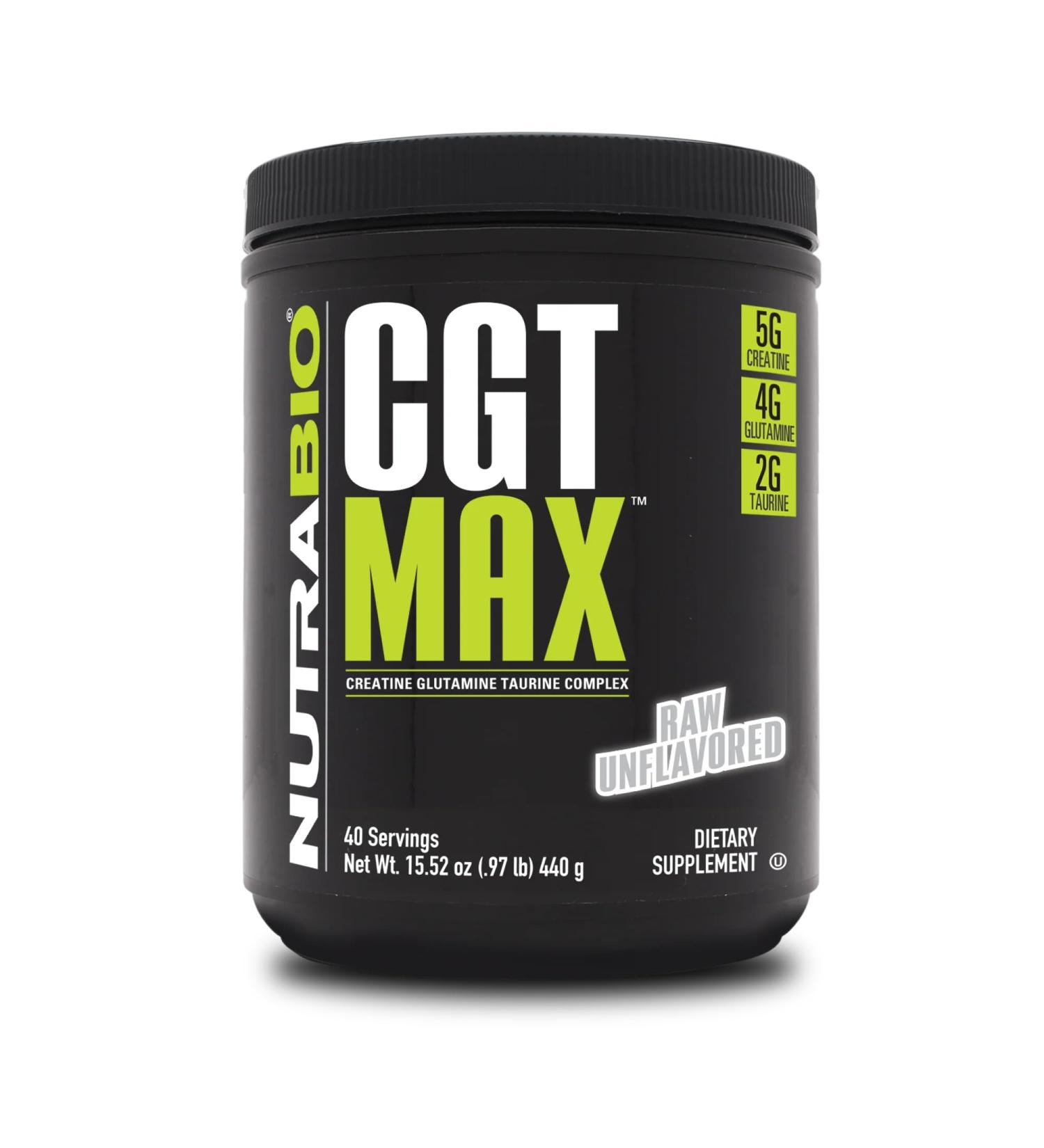 NutraBio CGT-MAX Powder- Creatine Glutamine and Taurine to Support Muscle Recovery and Strength - 40 Servings - Unflavored - Buy Online on GoSupps.com