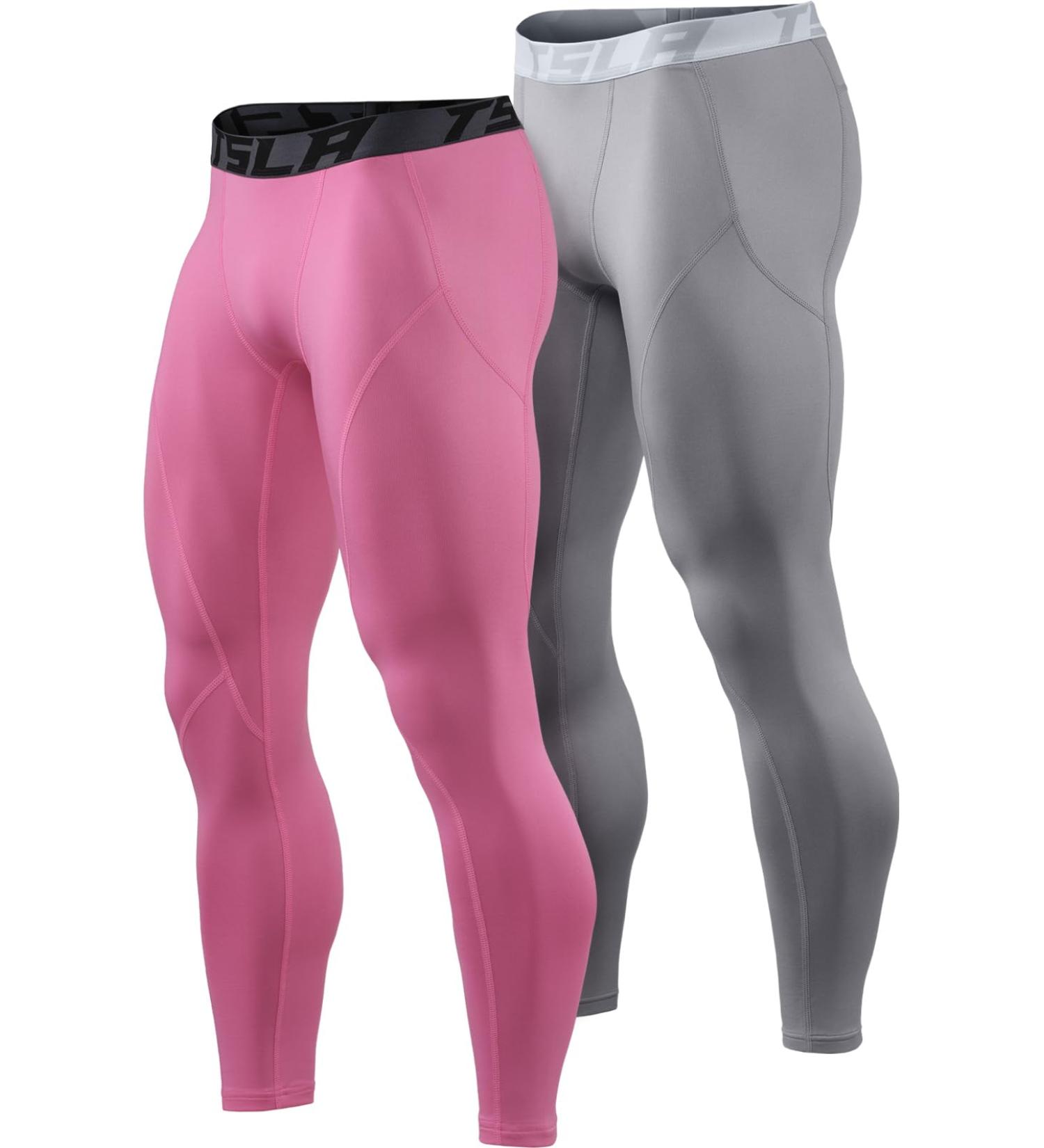 TSLA 2 Pack Men's Thermal Compression Underwear - Winter Sports Leggings with Fleece Lining - Light Grey/Pink XL - Buy Online on GoSupps.com