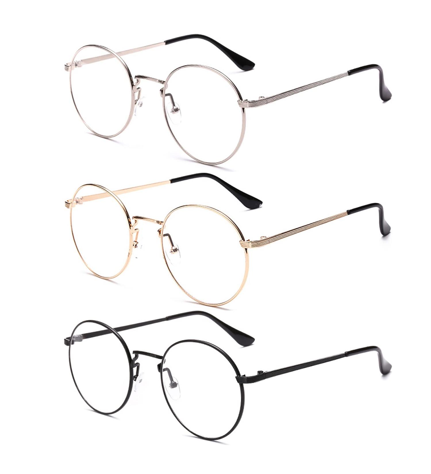 ALWAYSUV Retro Metal Frame Glasses | Classic Round Flat Mirror Decorative Eyewear with Clear Lenses - Buy Online on GoSupps.com