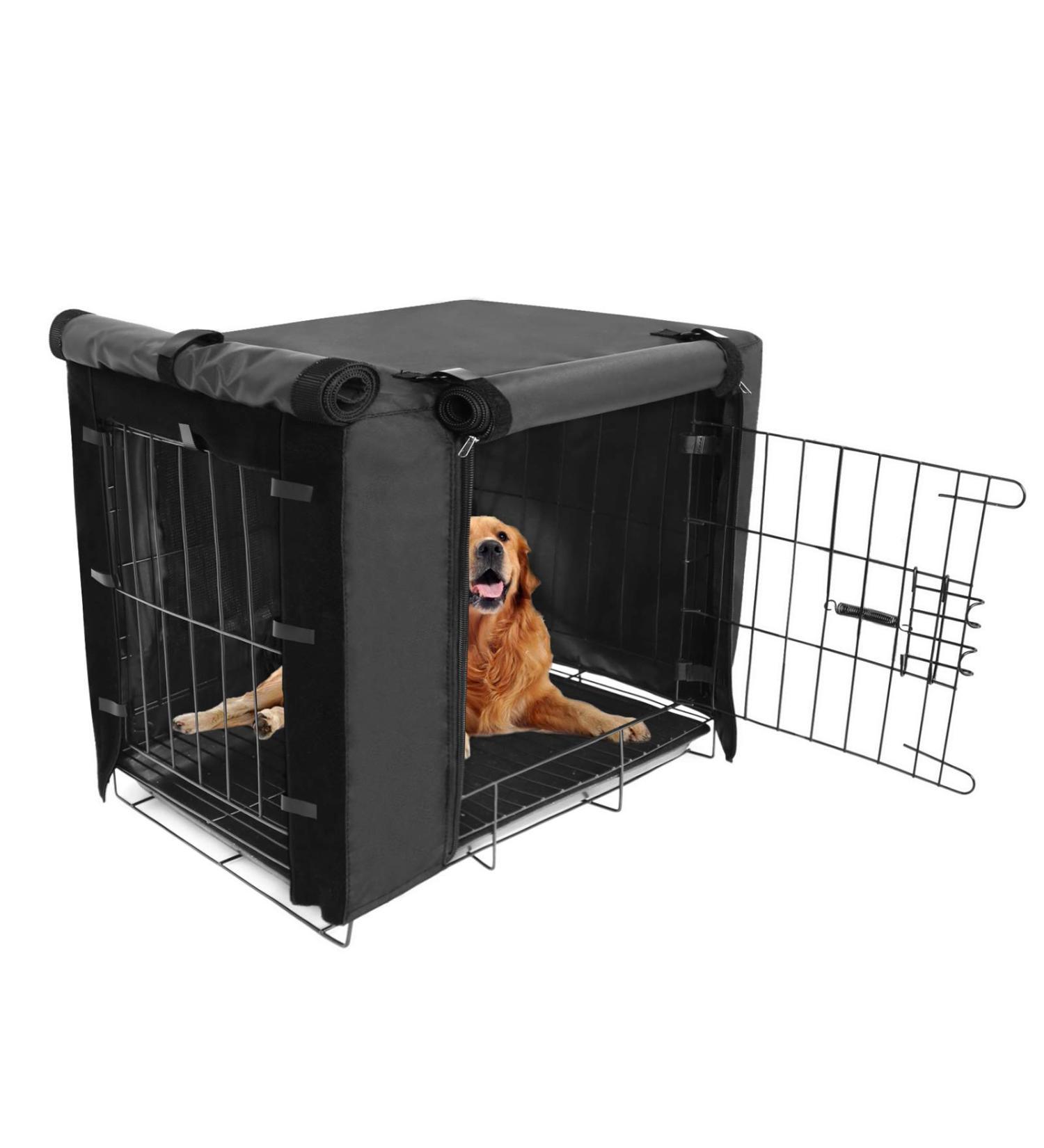 Durable Double Door Dog Crate Cover for Large Pets | Universal Fit for 24-48 inch Wire Crate | Black | 48L x 30W x 33H - Buy Online on GoSupps.com