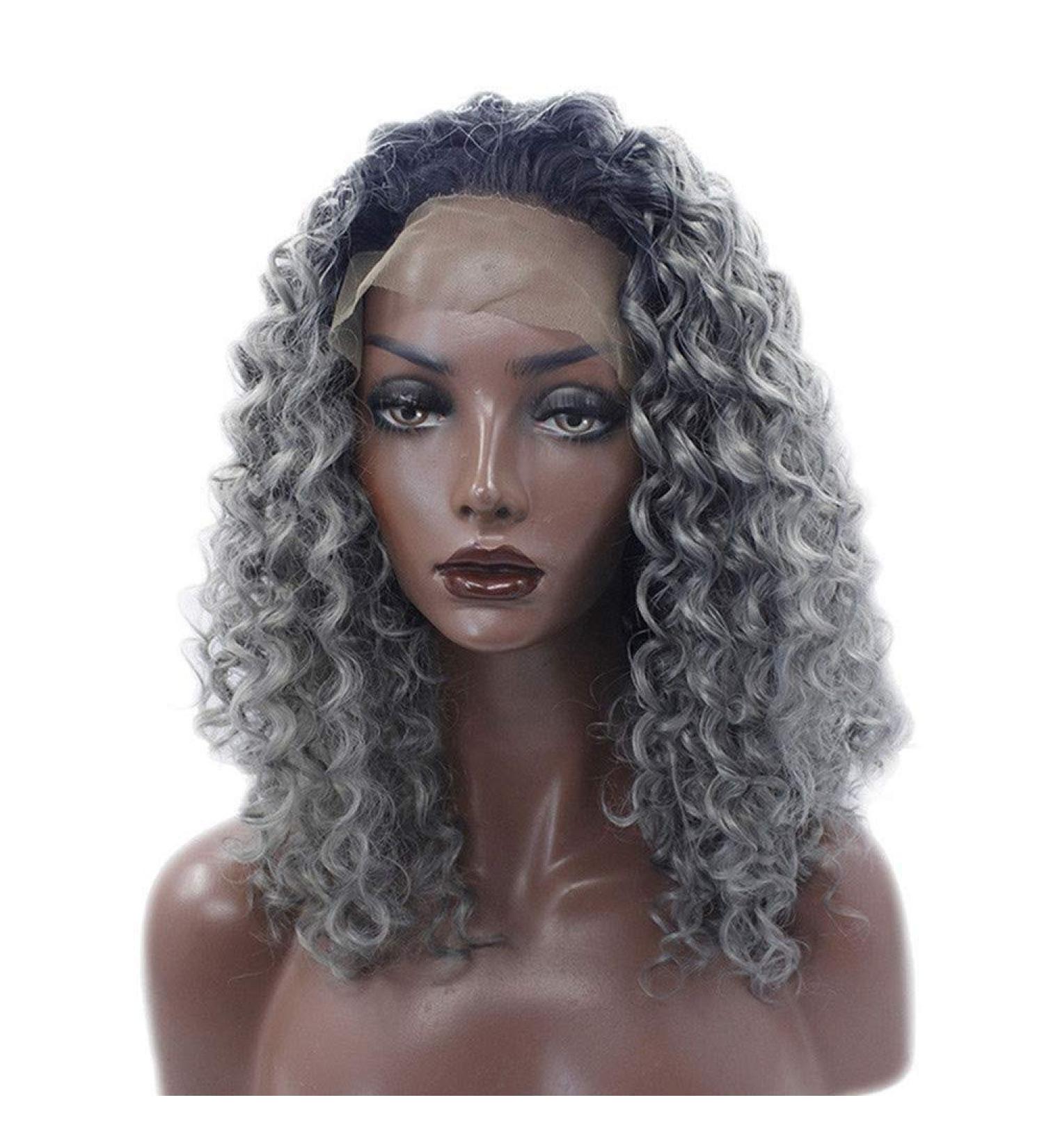 BGHJUE Women's Dark Grey Long Wave Synthetic Wig | Curly Lace Front Hairpieces for International Shipping - Buy Online on GoSupps.com
