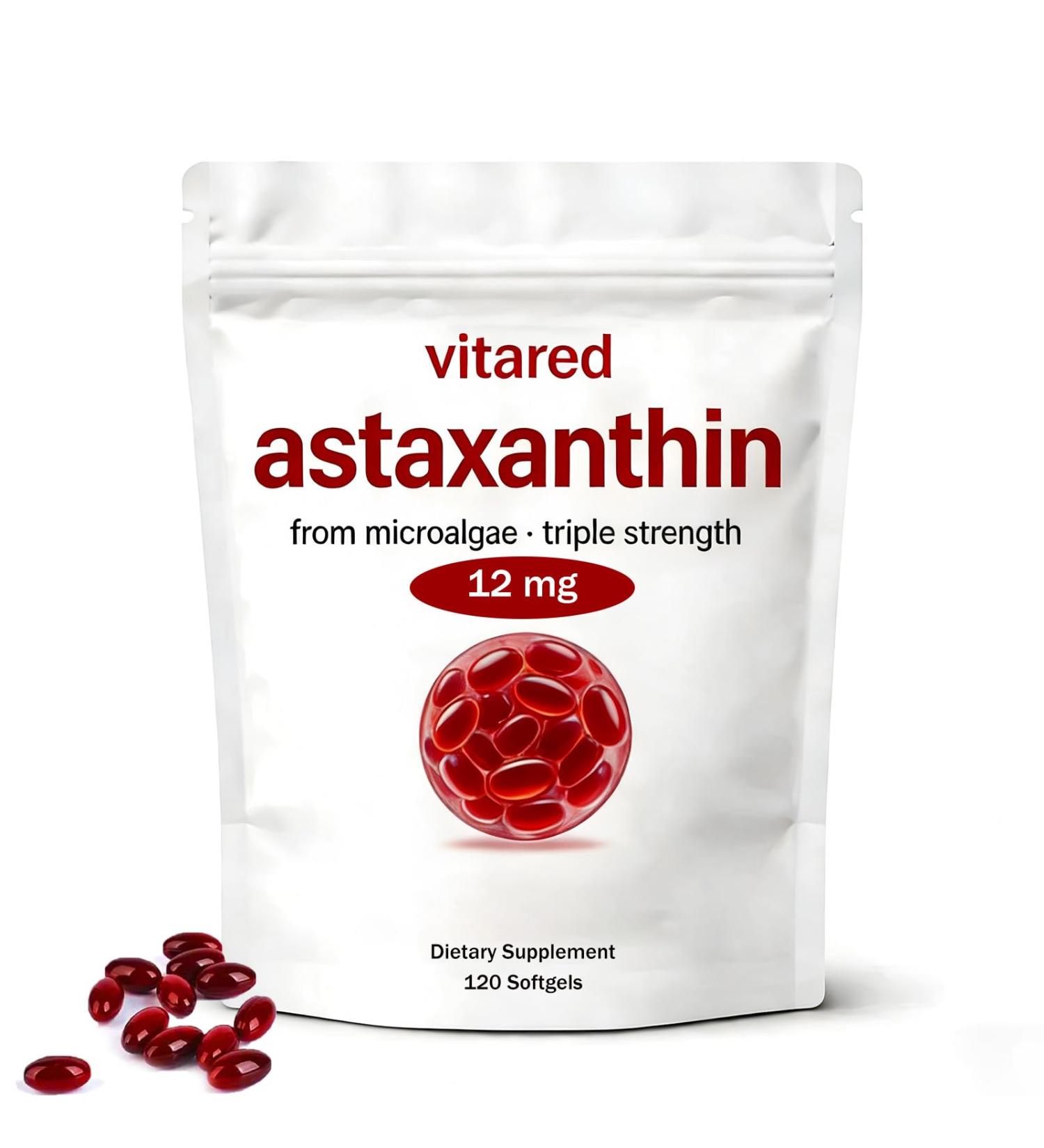 Sequente Vitared Astaxanthin 12mg Softgels Triple-Strength Antioxidant from Fresh Microalgae Supports Immune Health Skin & Eyes Non-GMO Gluten-Free (120 Capsules) - Buy Online on GoSupps.com