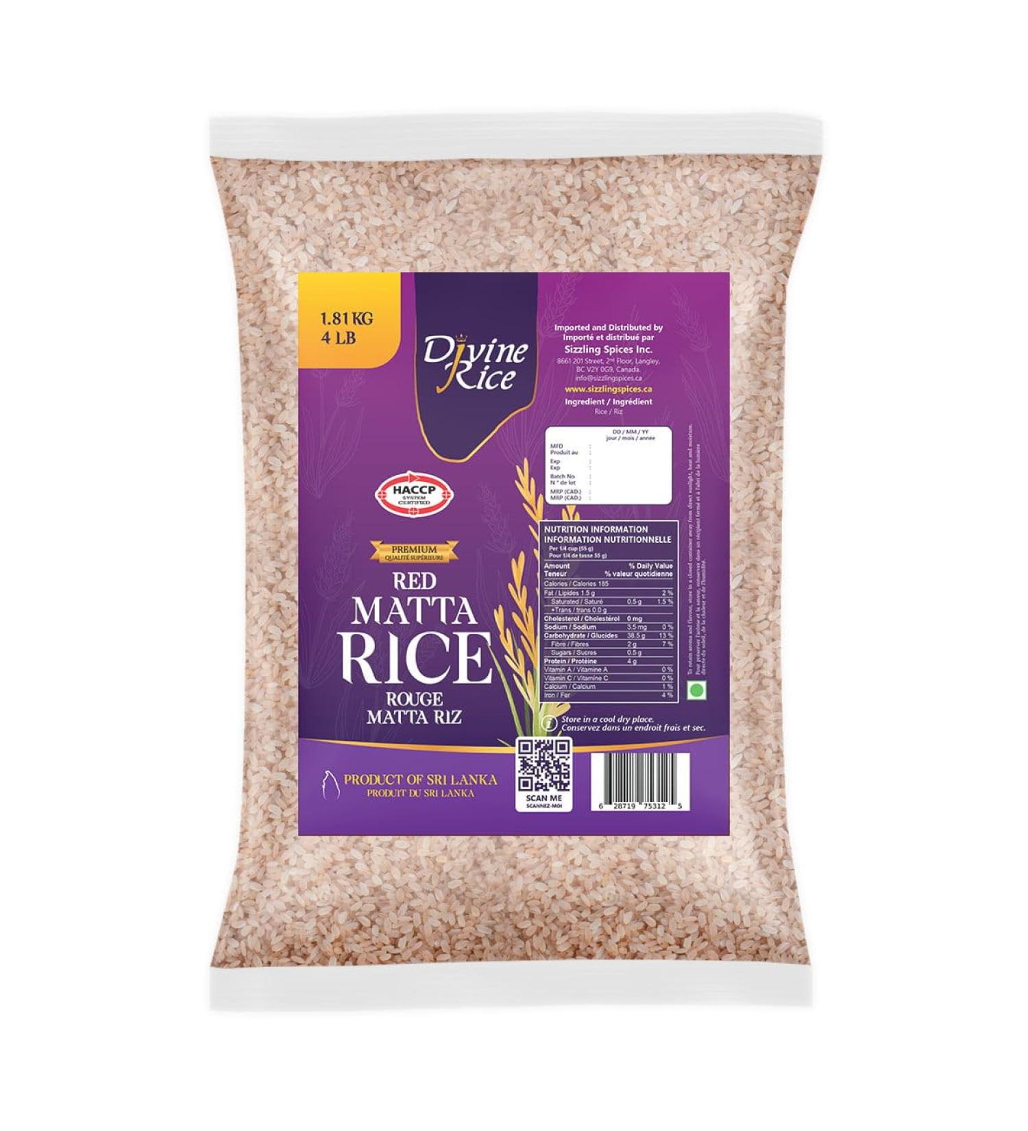 Divine Rice Red Matta 4lb Pack Premium Whole Grain Sri Lankan Matta Rice Rich in Fiber & Nutrients Perfect for Authentic South Indian & Sri Lankan Cuisine