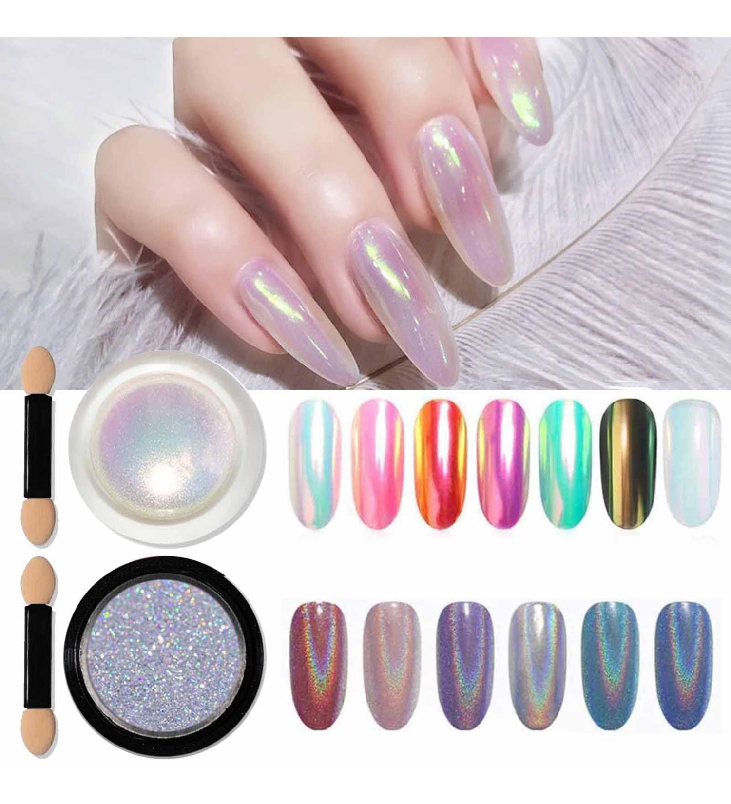 Gzmayuen Nail Powder Set - Pearl & Chameleon Glitter Holographic Chrome Mirror Finish | 2pcs - Buy Online on GoSupps.com