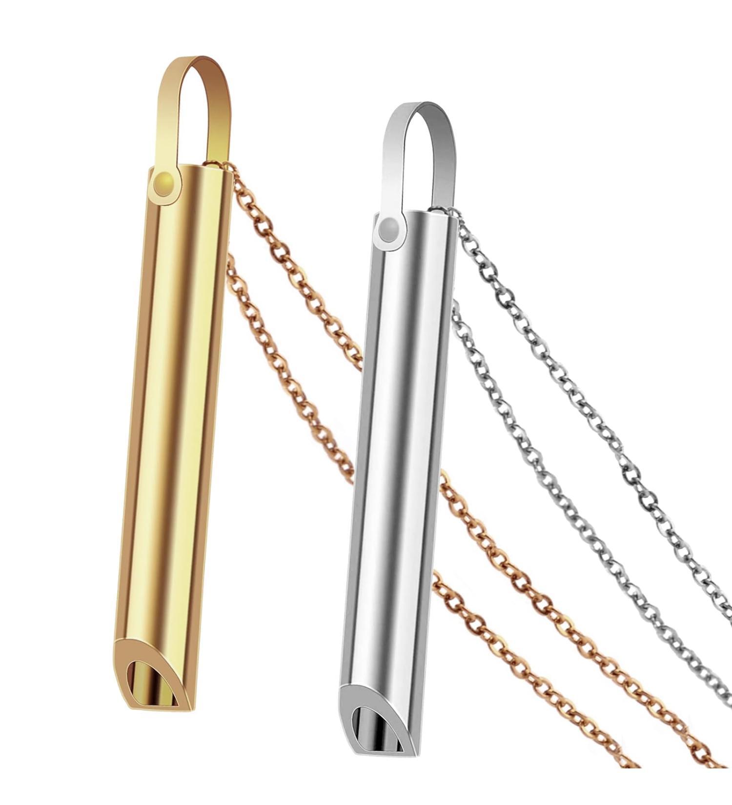 2PCS Breathing & Anxiety Necklace Set - Stop Vaping, Quit Smoking, Mindful Meditation - Silver & Gold - Buy Online on GoSupps.com