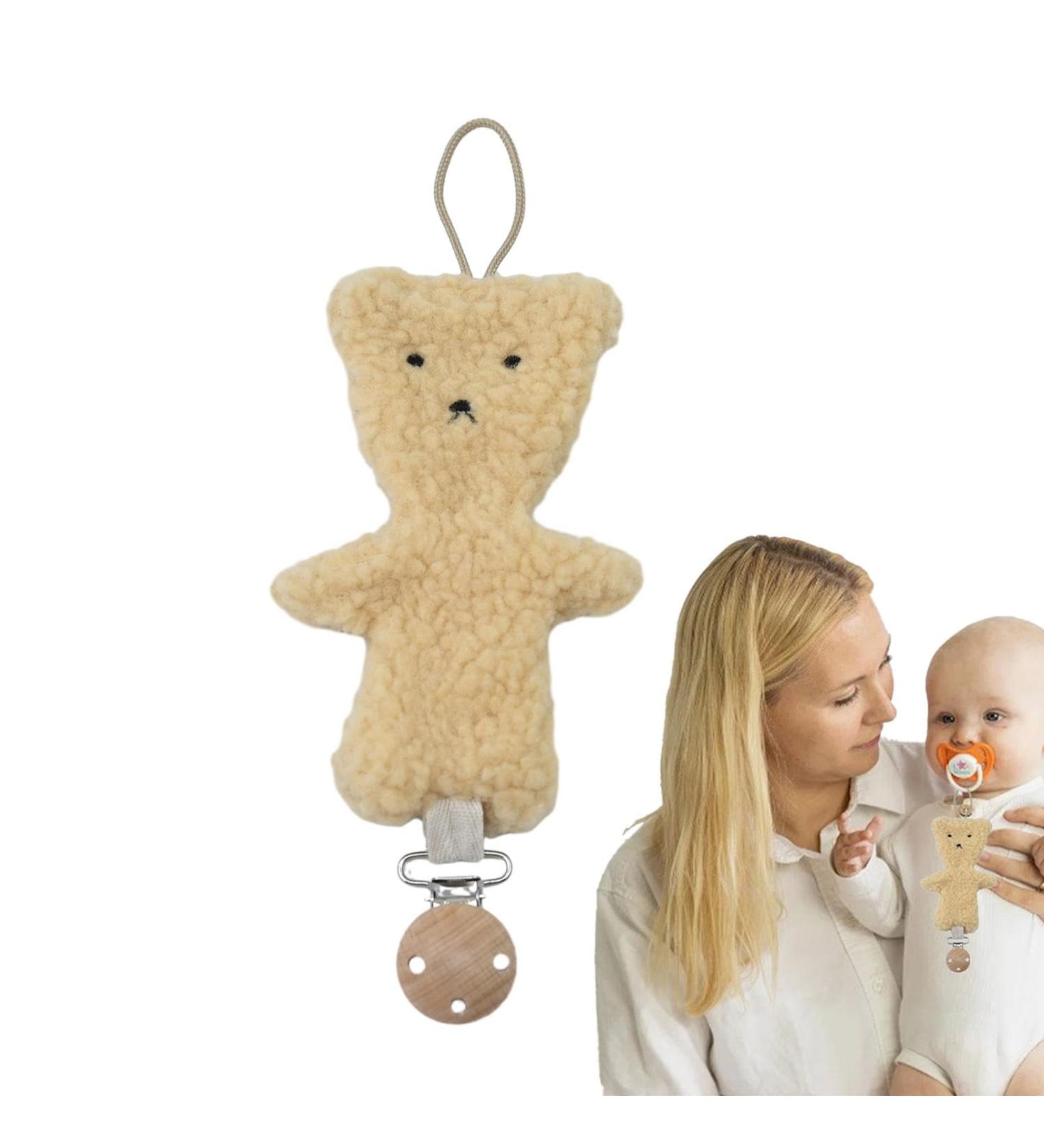 Zceplem Pacifier Band & Plush Bear Clip | Soothing Pacifier Holder for Babies | Baby Accessories for Travel - Light Brown - Buy Online on GoSupps.com