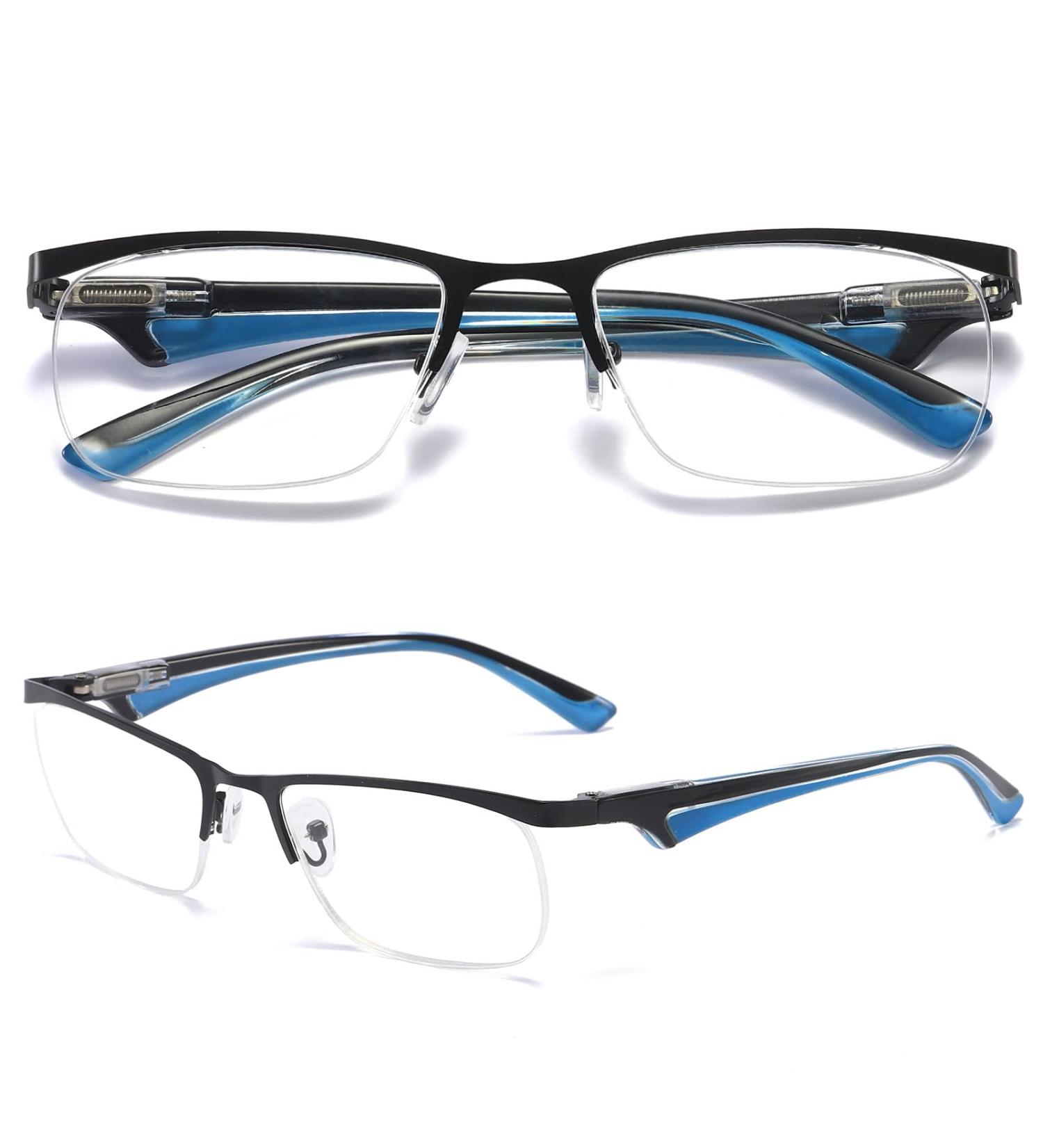 Magimodac Blue Light Filter Half Frame Reading Glasses - Rectangular 2.5 Diopter Visual Aid with PU Leather Case for Men & Women - Buy Online on GoSupps.com