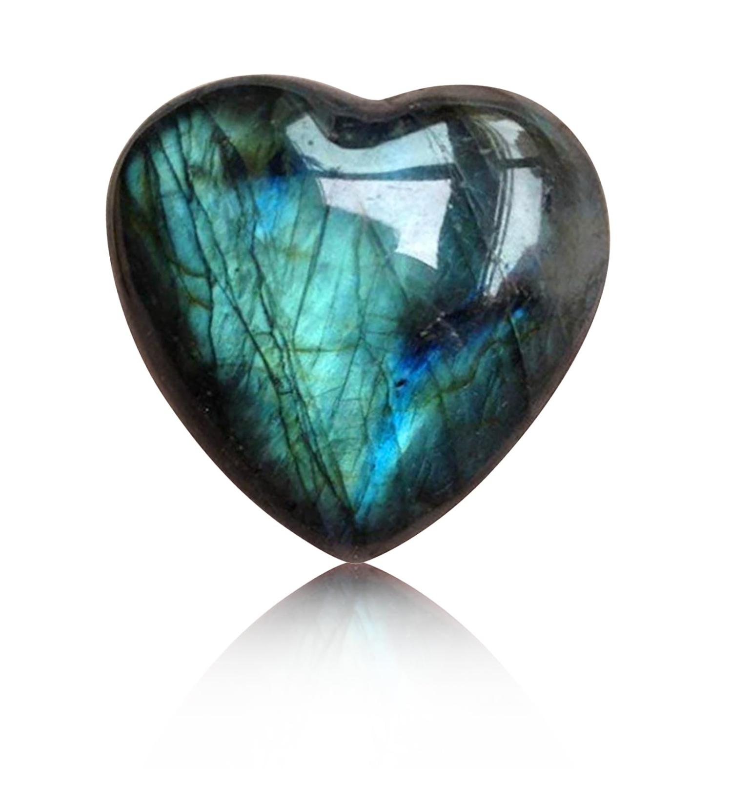 Soulnioi Labradorite Heart Moonstone Crystal Palm Stone - Mini Love Pocket Stone for Reiki Therapy and Stress Relief - 1Pcs - Buy Online on GoSupps.com