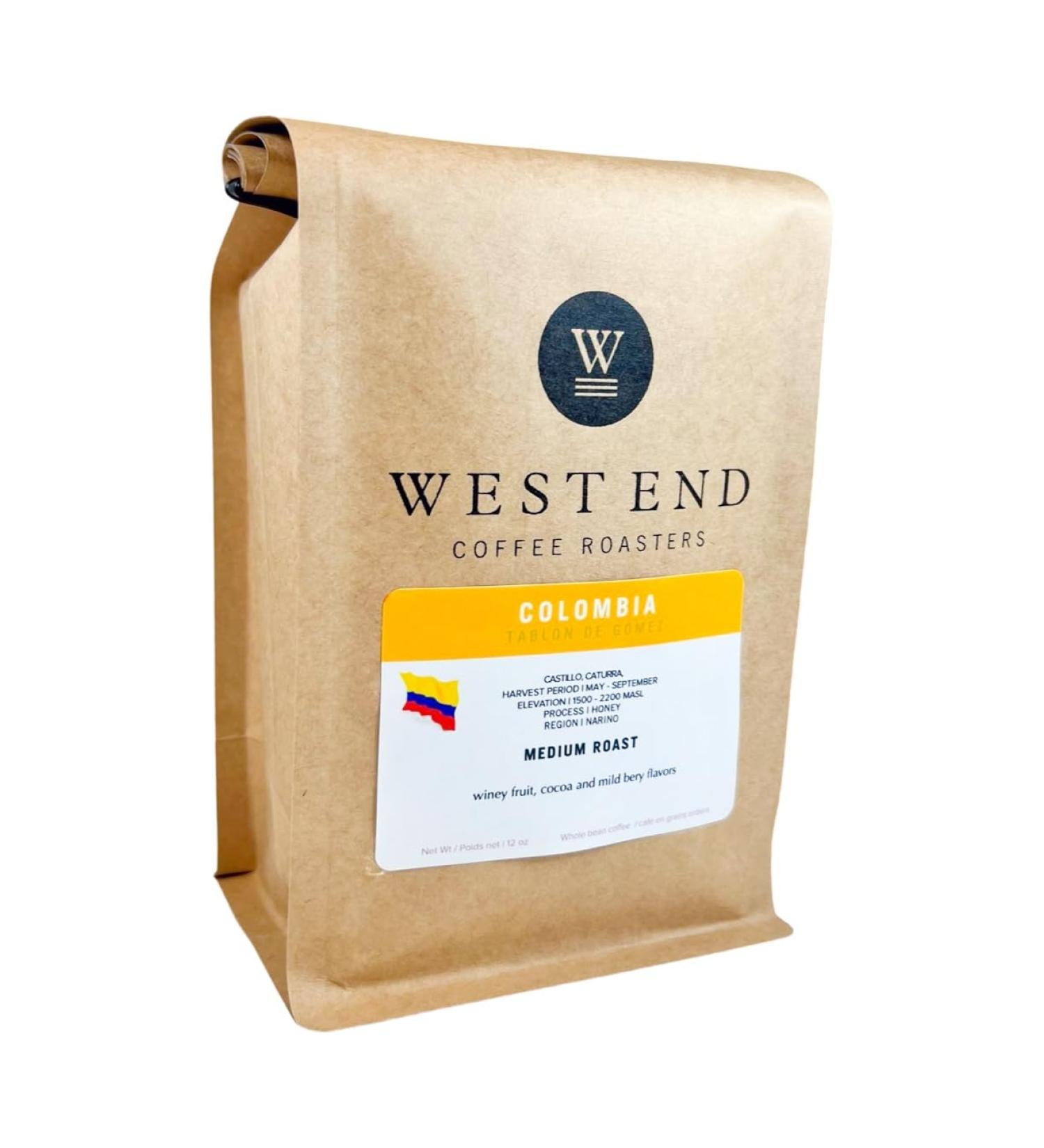 West End Coffee Roasters Colombia Honey Tablon De Gomez Top Grade Single Origin Medium Roast Whole Bean (12oz/340.2g x 3) Colombia Honey Tablon De Gomez - med roast 113.33 g (Pack of 3) - Buy Online on GoSupps.com