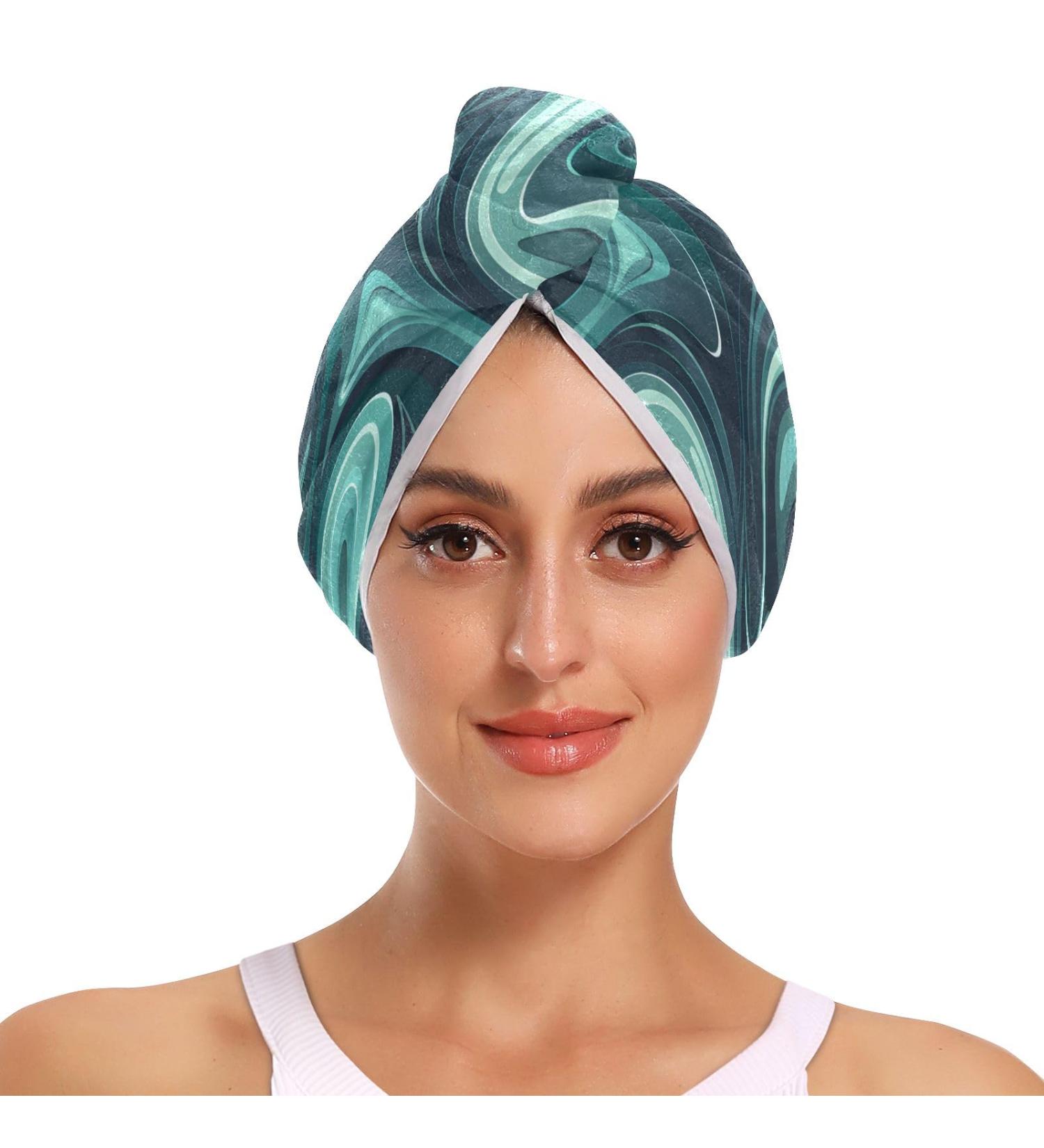 Teal Marble Graffiti Hair Towel 2 Pack | Super Absorbent Quick Dry Turban | Stylish Hair Drying Towels for Women & Girls - Buy Online on GoSupps.com