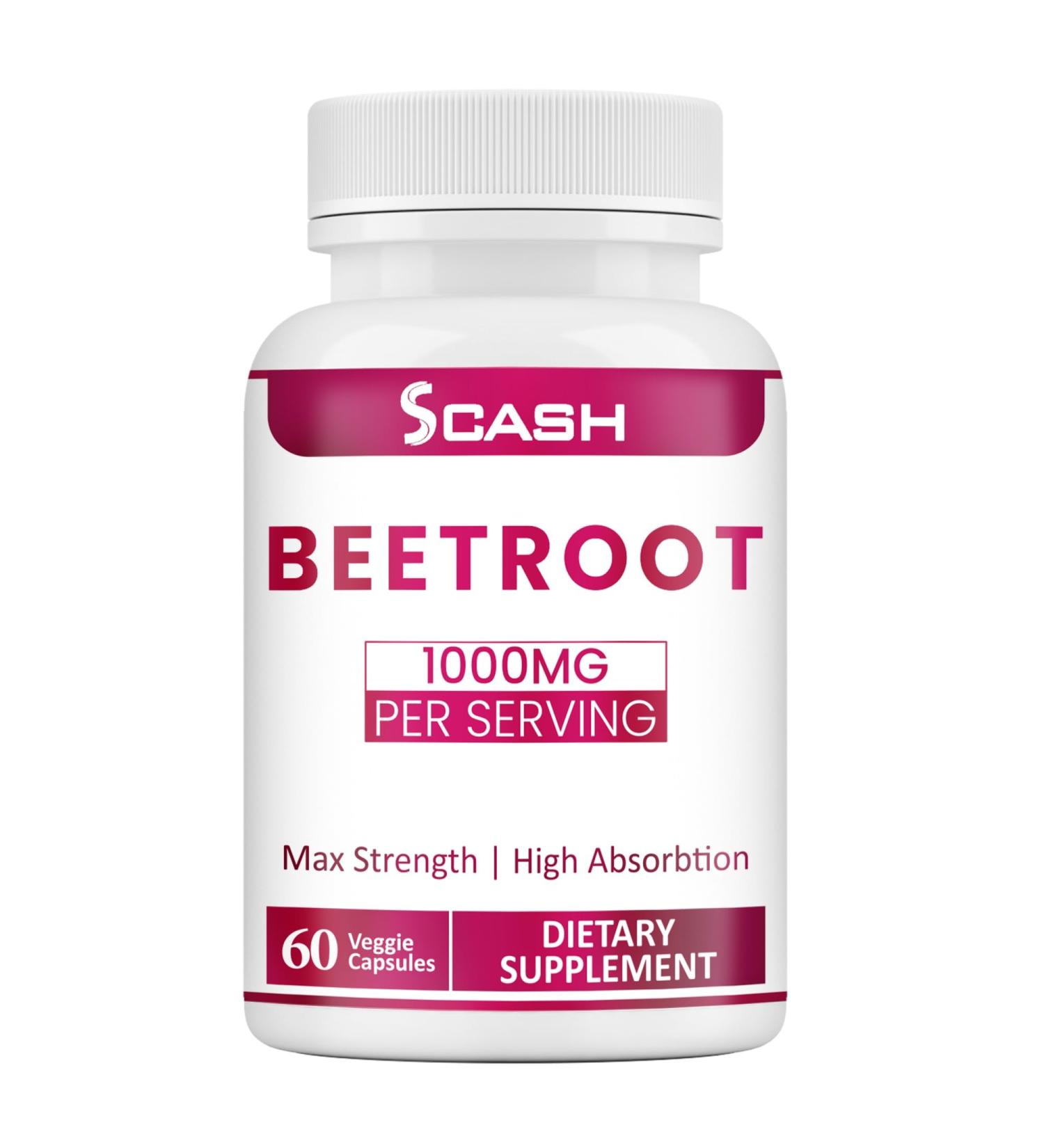 scash Beet Root Capsules - 1000mg Per Serving - 60 Beet Root Powder Capsules - (Pure Non-GMO & Gluten Free