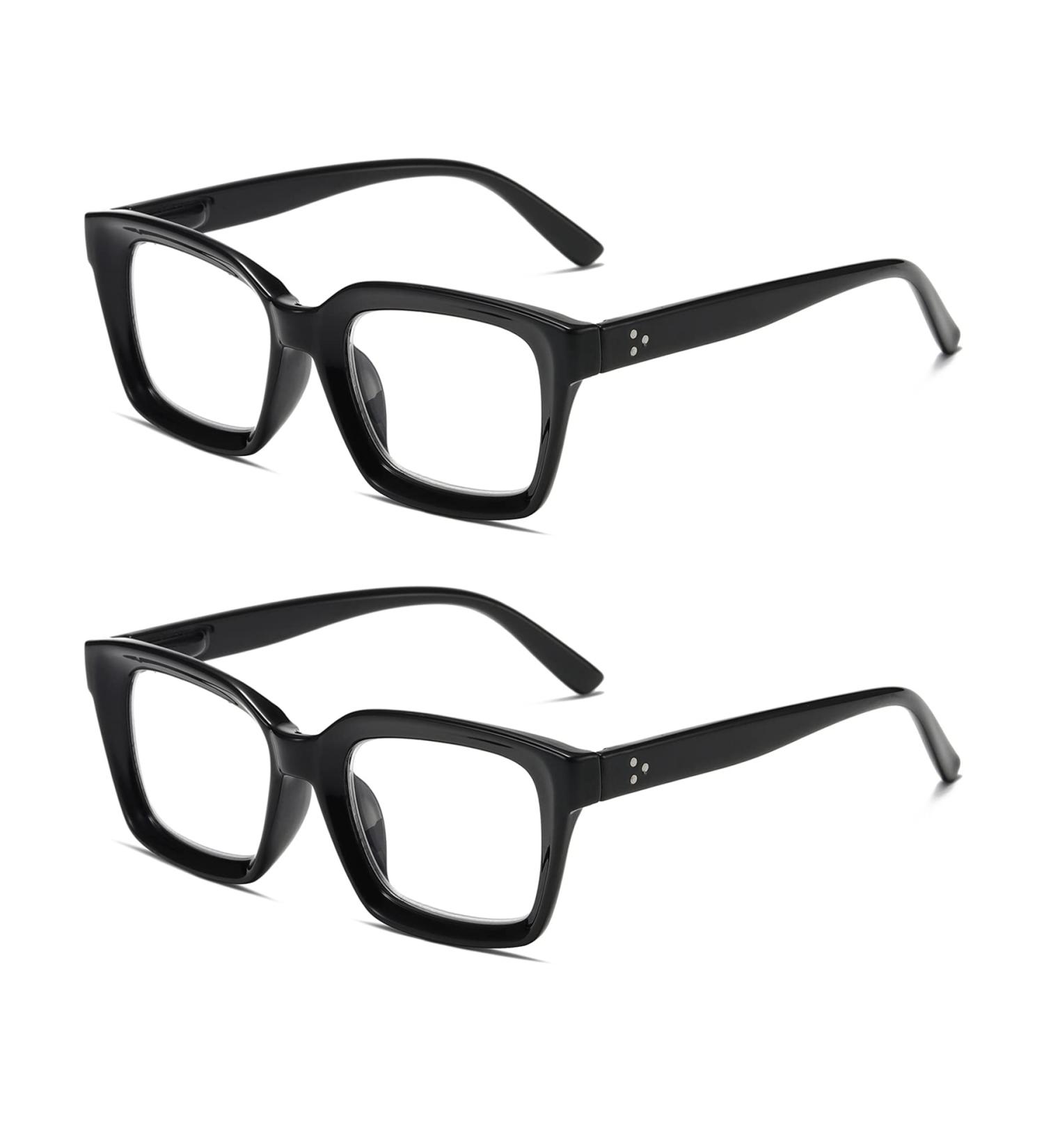 Hubeye Retro Oversized Square Frame Reading Glasses 2 Pairs - Blue Light Blocking Computer Reader for Women Men (Black) +2.25 Dioptres - Buy Online on GoSupps.com