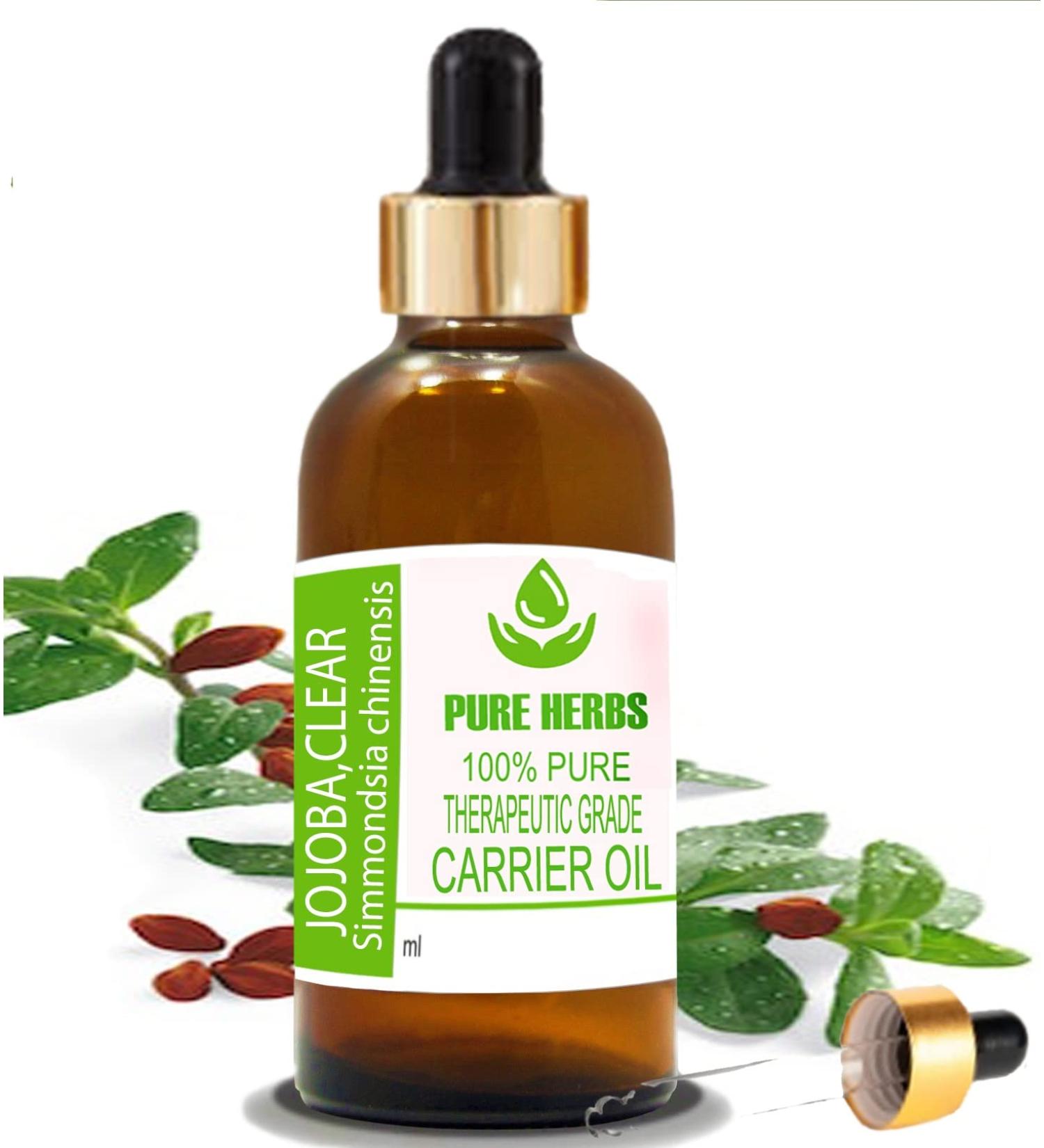 Pure Herbs Jojoba Clear Oil (15 ml) - Natural Therapeutic Grade Carrier Oil with Dropper - Best for Skin & Hair - Buy Online on GoSupps.com