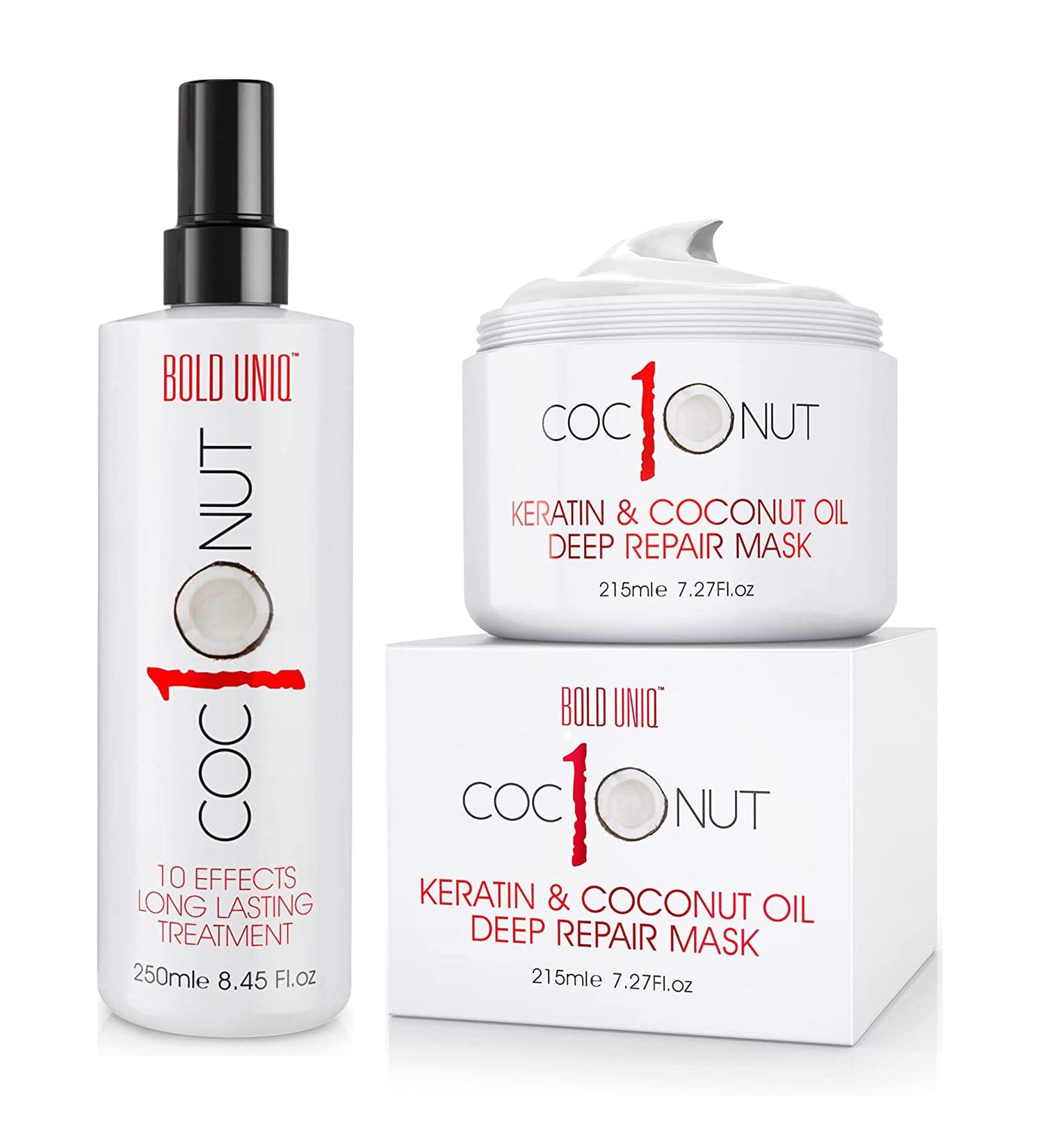 BOLD UNIQ Coconut Oil & Keratin Hair Mask + Heat Protection Spray Bundle - Intensive Repair for Dry-Damaged Hair - Buy Online on GoSupps.com