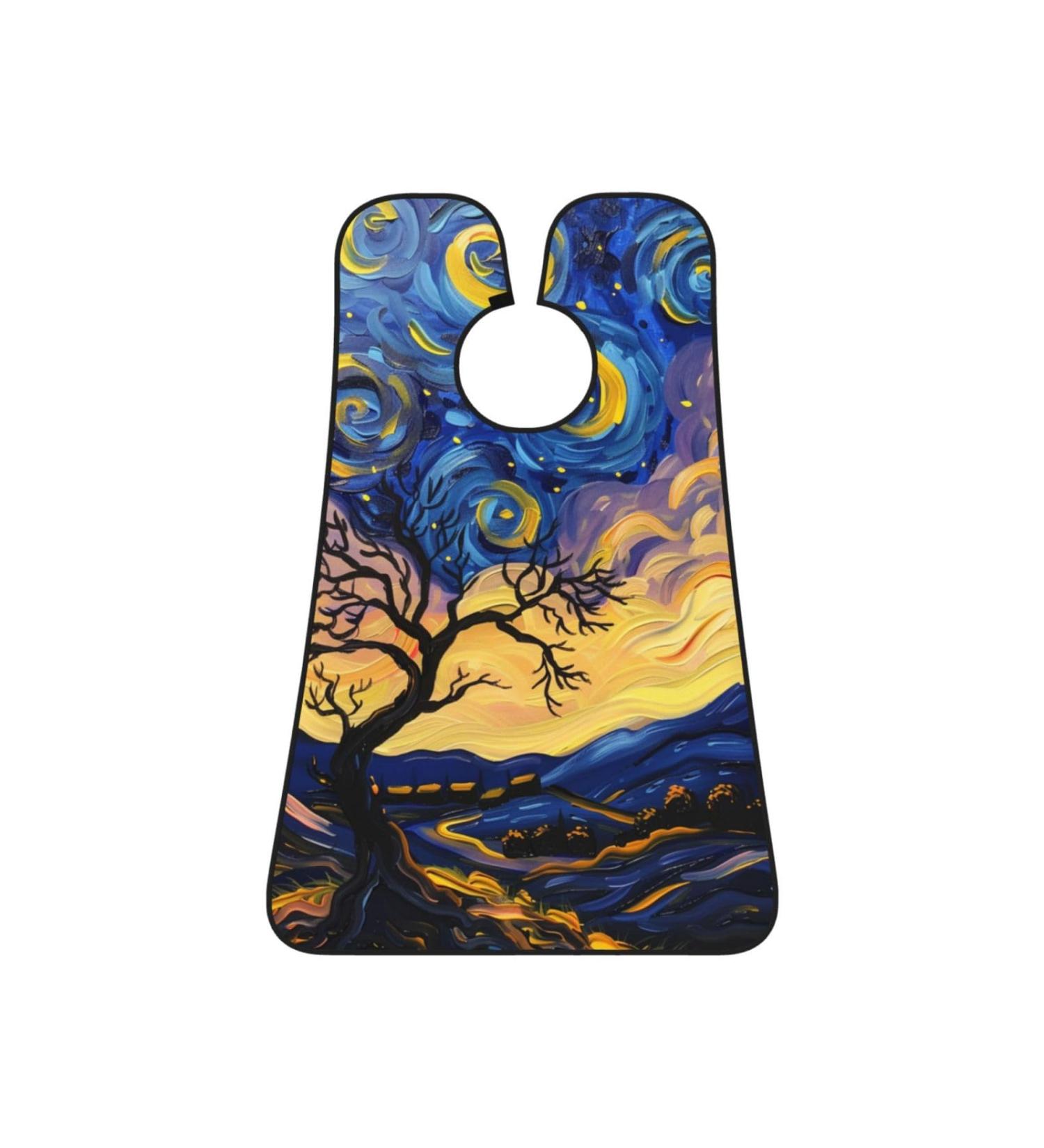 Van Gogh Star Tree Print Beard Bib Apron - Non-Stick Hair Catcher for Men | Perfect Shaving Gift - One Size Black - Buy Online on GoSupps.com