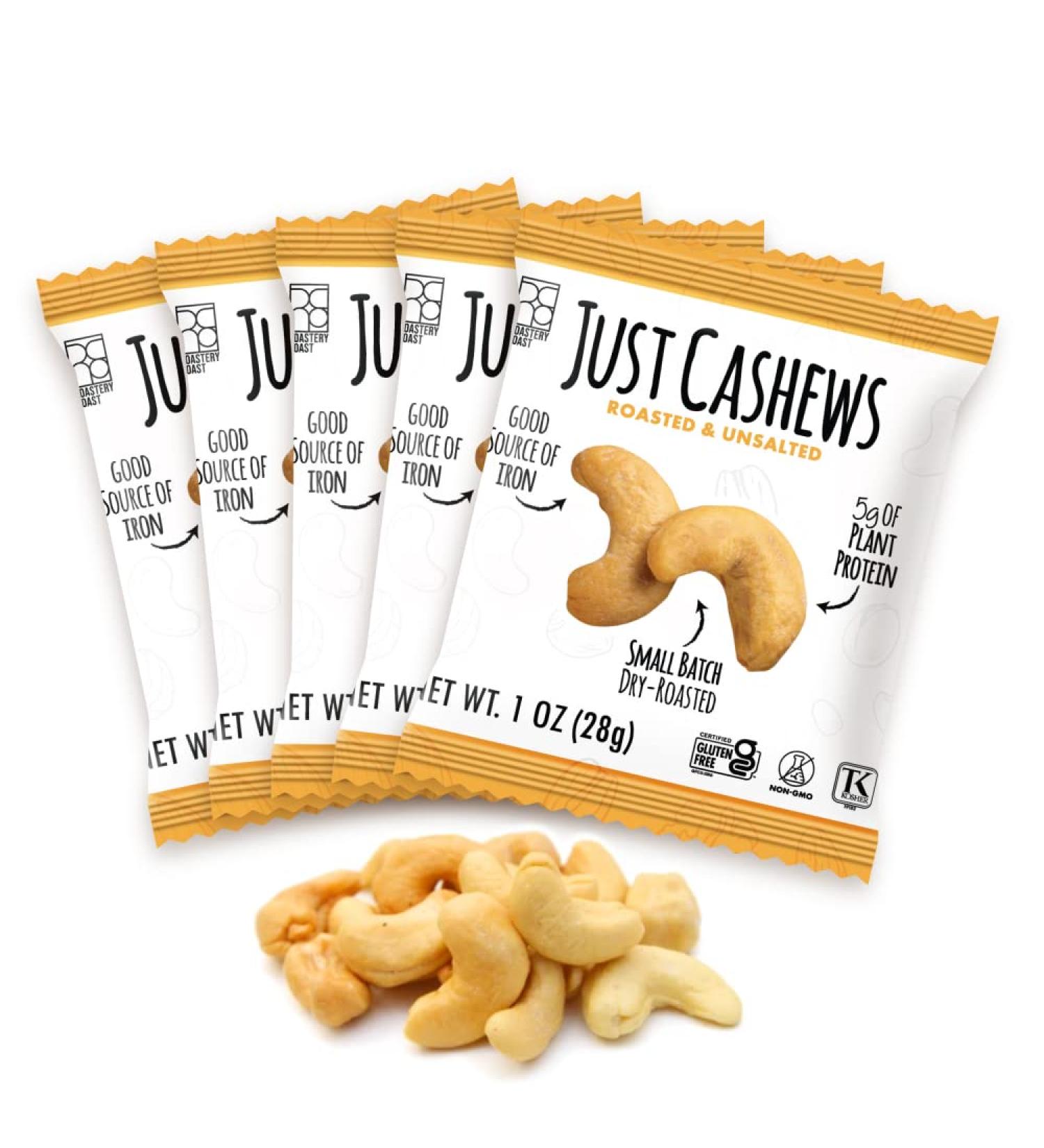 Roastery Coast Just Cashews - Unsalted Whole Cashew Nuts (1 Oz each) | Non-GMO, Gluten Free, Kosher Gourmet Snack - Buy Online on GoSupps.com