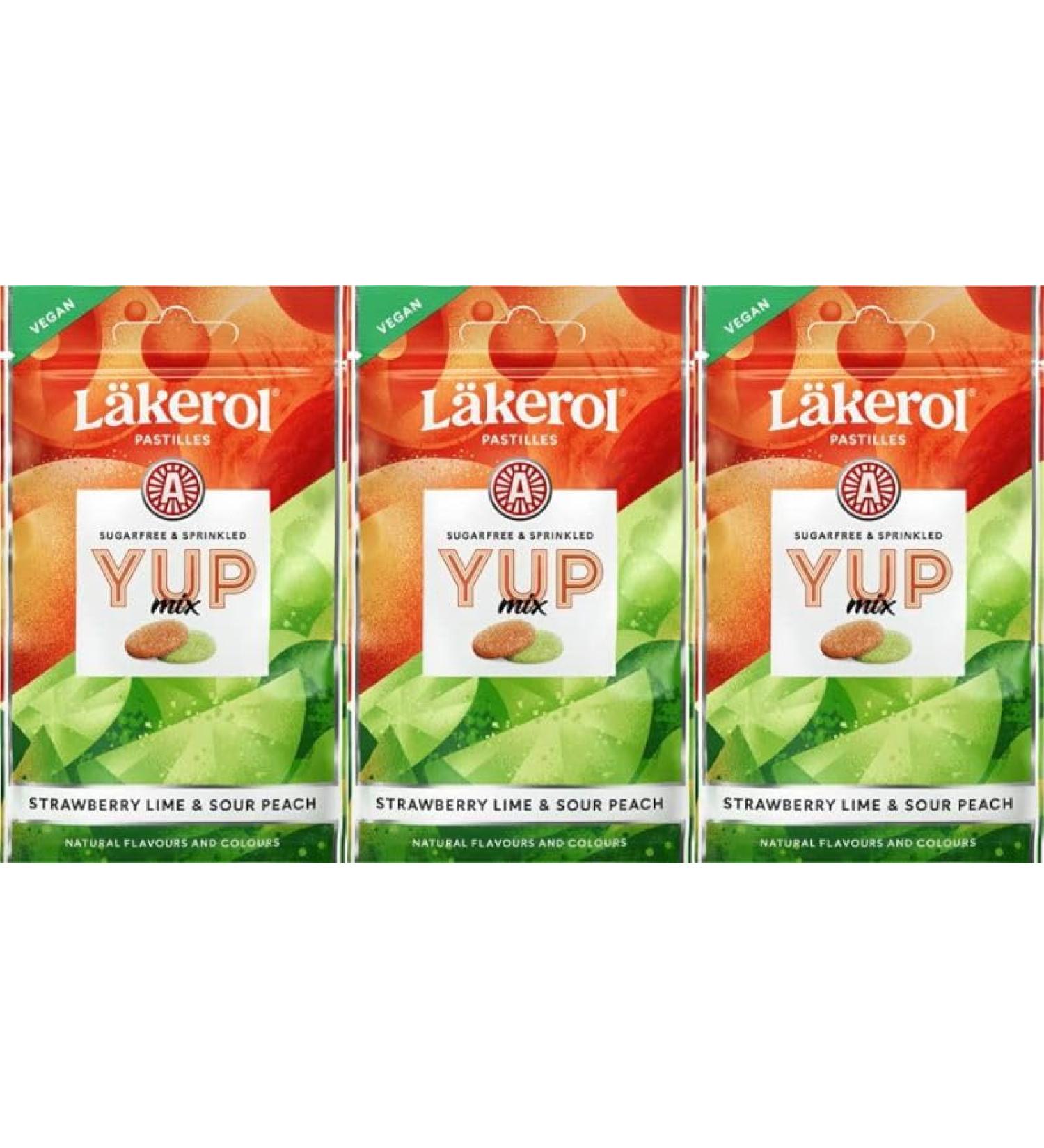 Cloetta Lakerol YUP Mix Strawberry Lime & Sour Peach pastilles 3 Packs of 30g