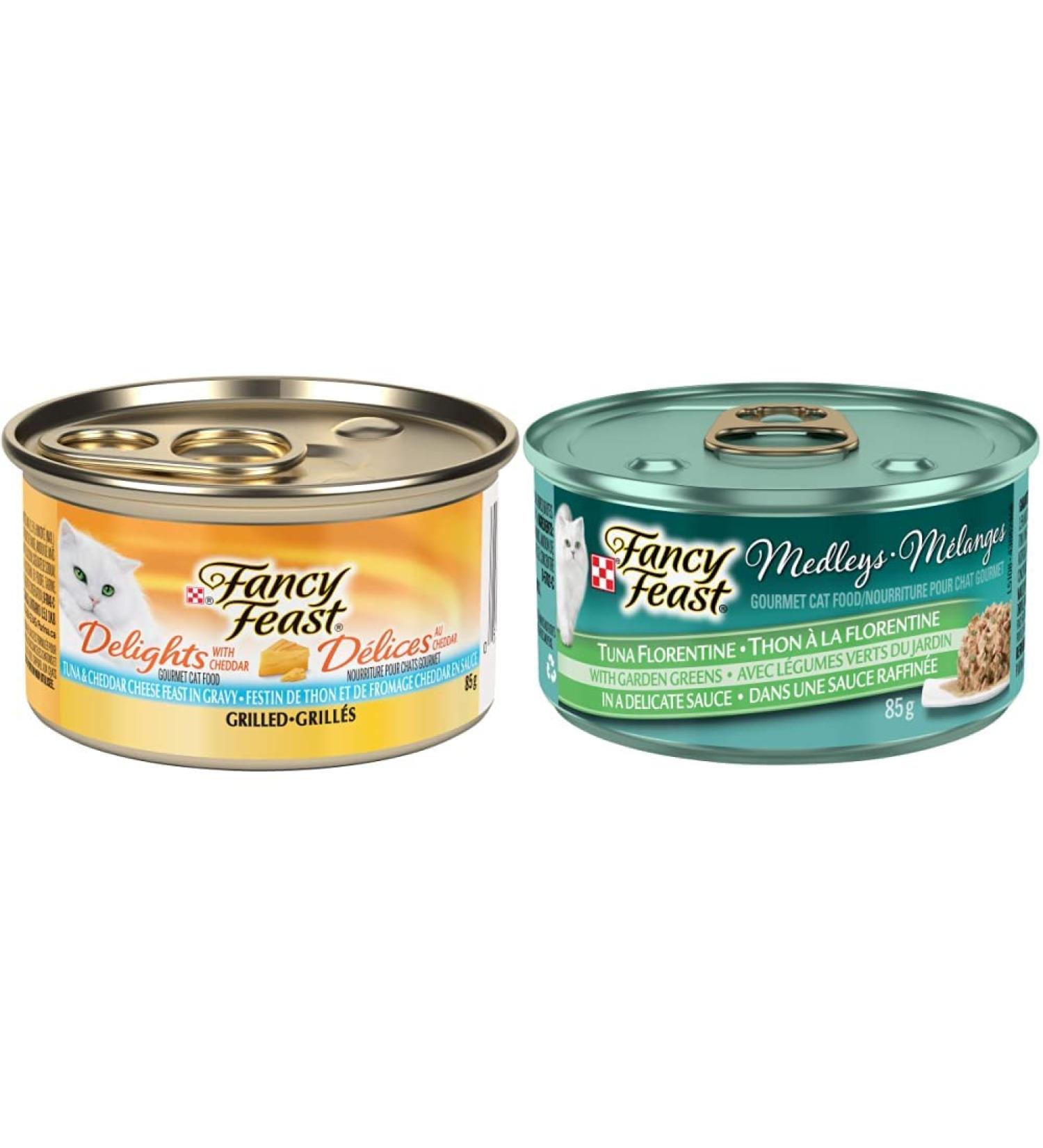 Fancy Feast Delights with Cheddar Grilled Tuna and Cheese in Gravy + Fancy Feast Medleys Tuna Florentine Wet Cat Food Cat Food + Cat Food 85 g - Buy Online on GoSupps.com