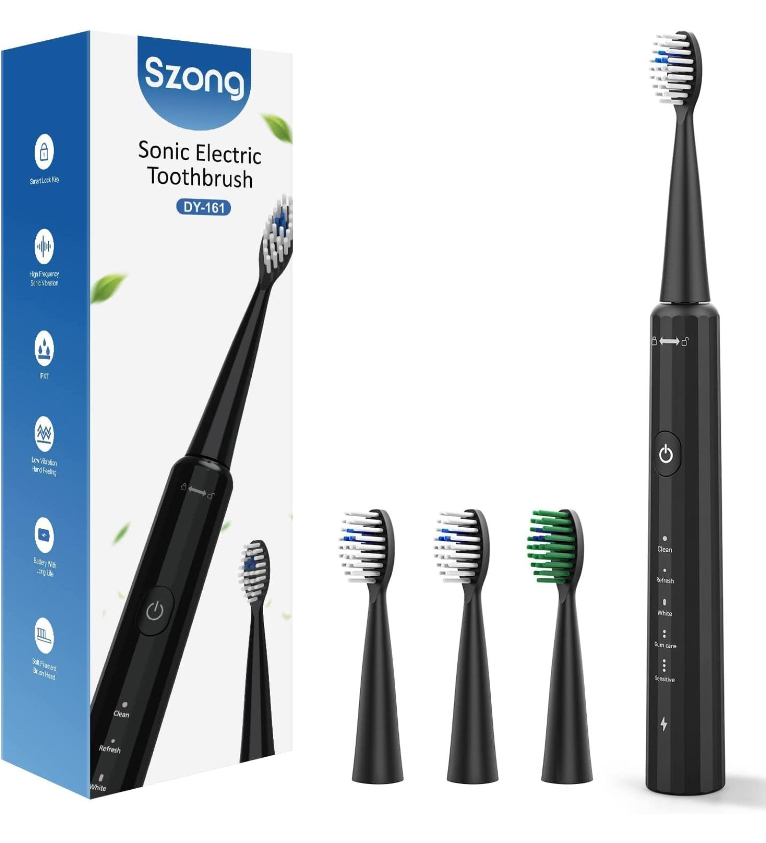 Szong Toothbrush 4 Pack - Black Adult Toothbrush Set - Buy Online on GoSupps.com